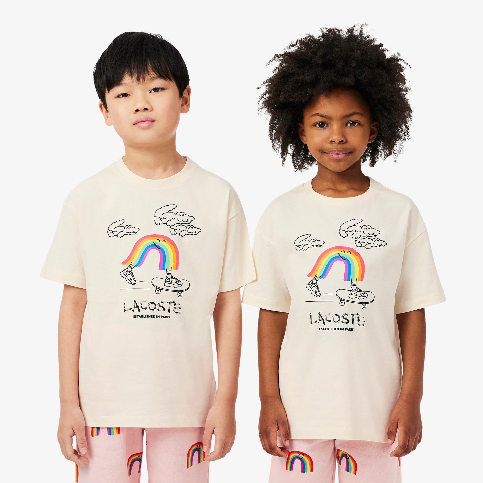 Lacoste Çocuk Bisiklet Yaka Desenli Krem T-Shirt