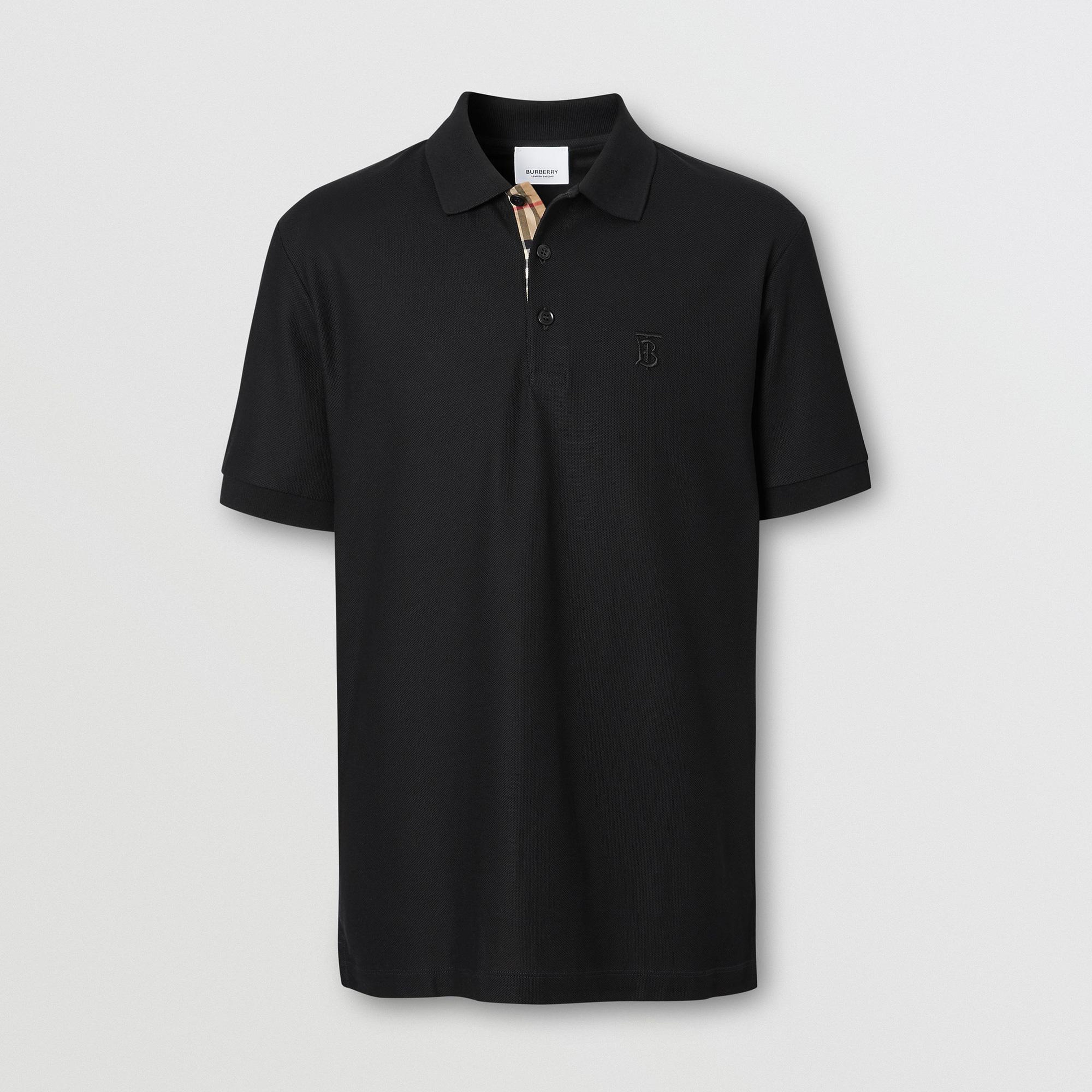 Burberry Eddie Monogram Motif Cotton Piqu Erkek Siyah Polo