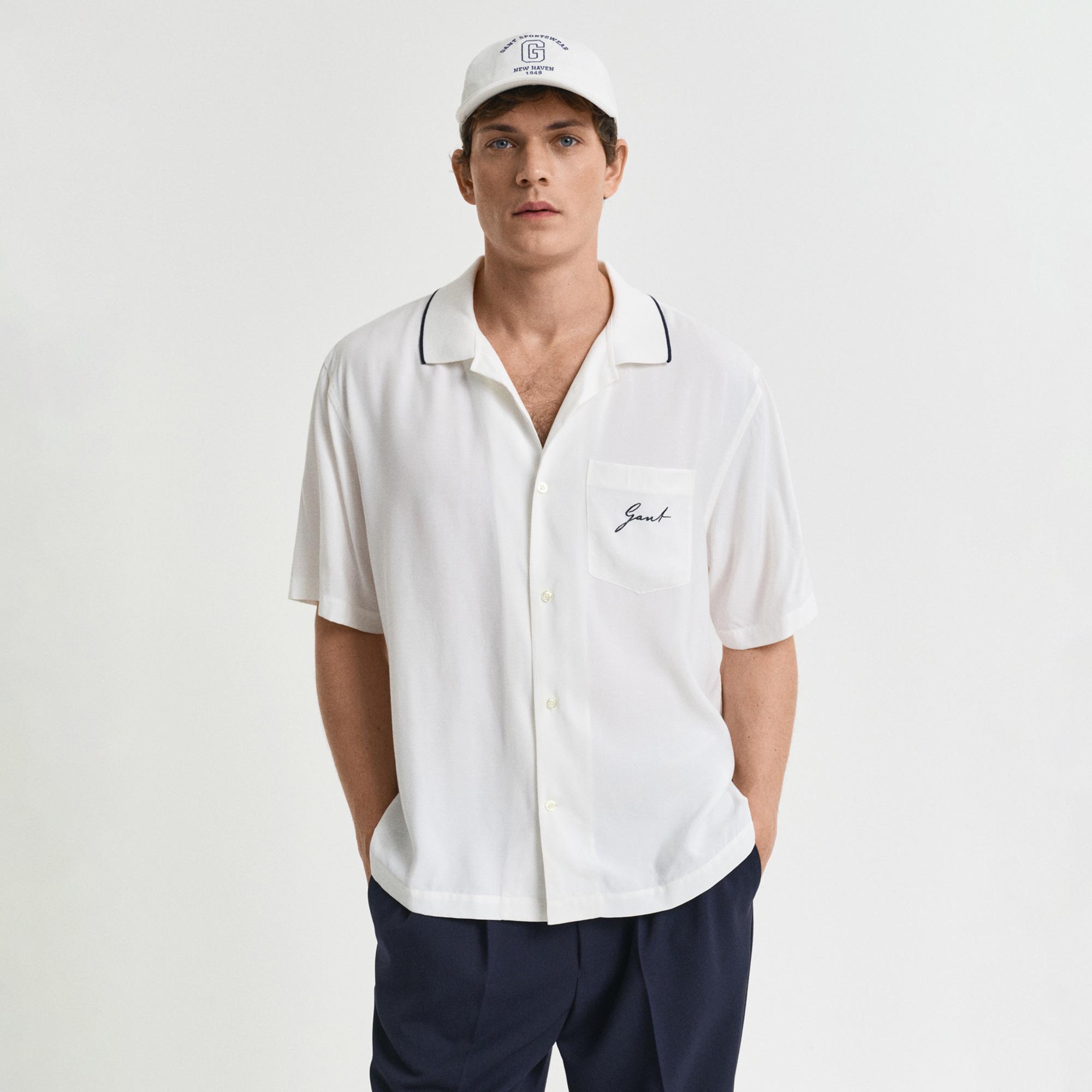 GANT Erkek Krem Relaxed Fit Klasik Yaka Logolu Gömlek