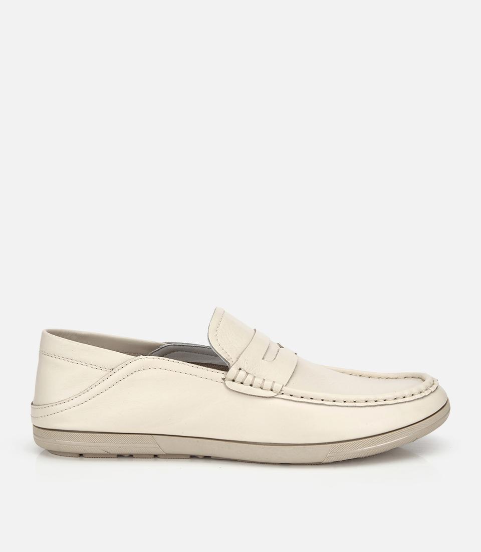 Erkek Deri Ekru Comfort Günlük Loafer Ayakkabı