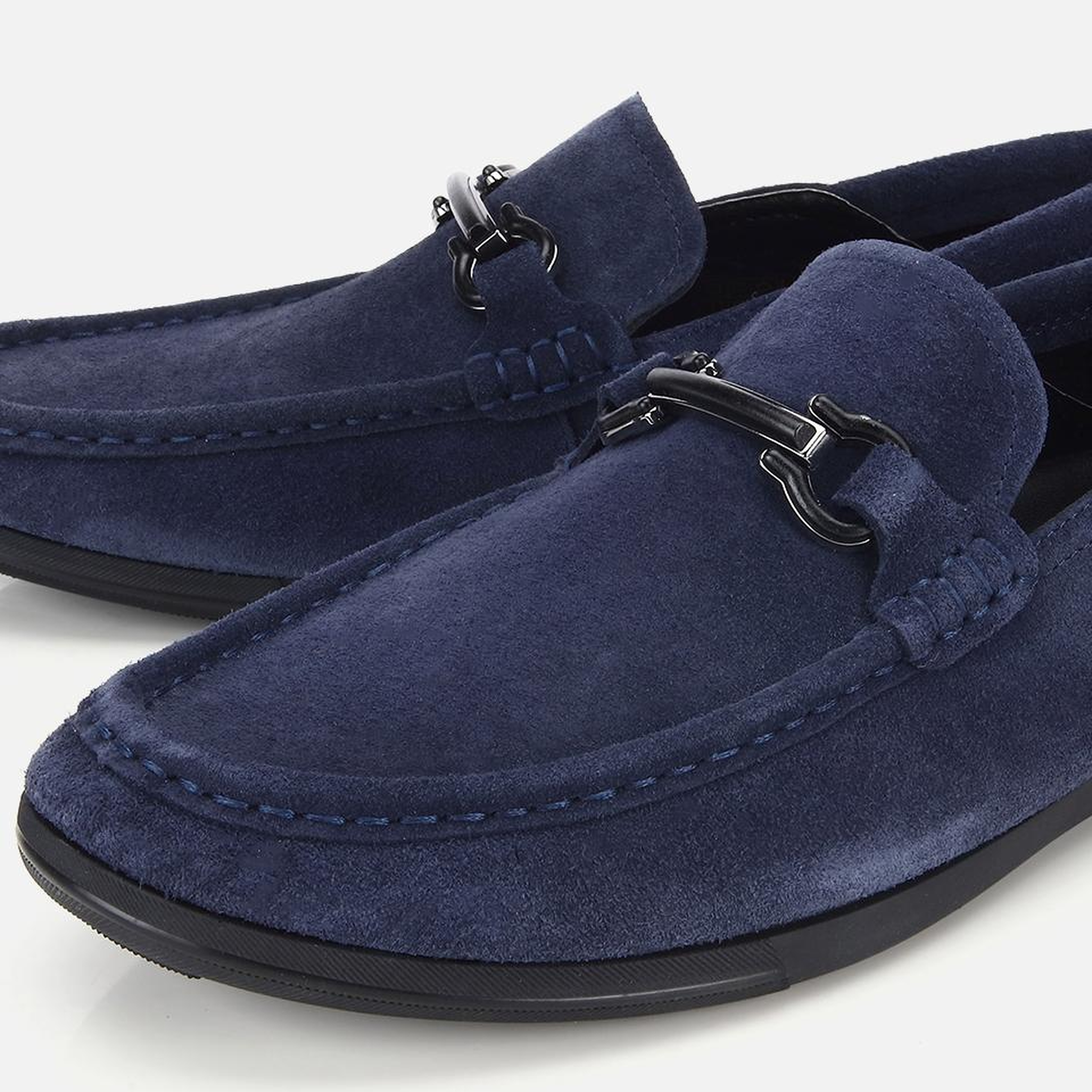 Erkek Süet Deri Lacivert Toka Detaylı Comfort Loafer