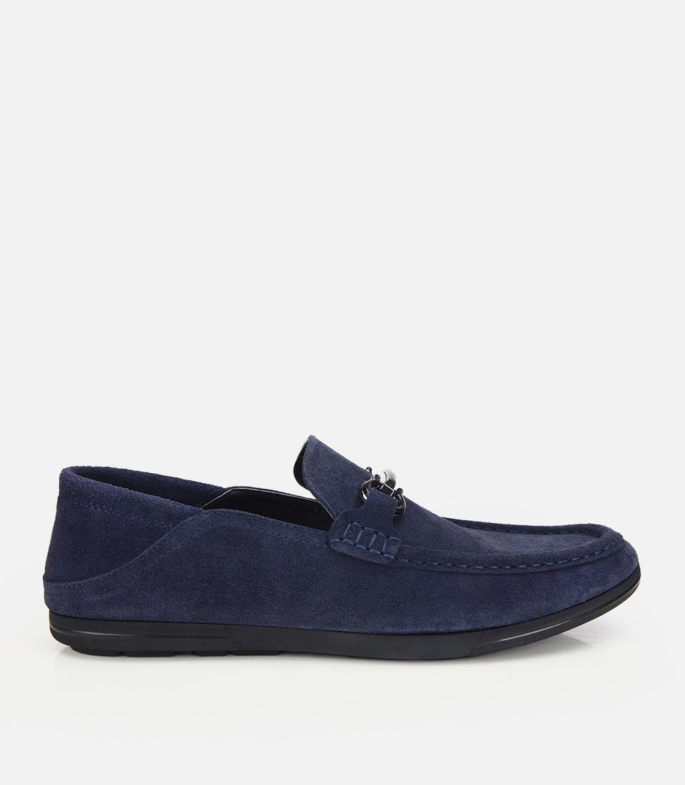 Erkek Süet Deri Lacivert Toka Detaylı Comfort Loafer