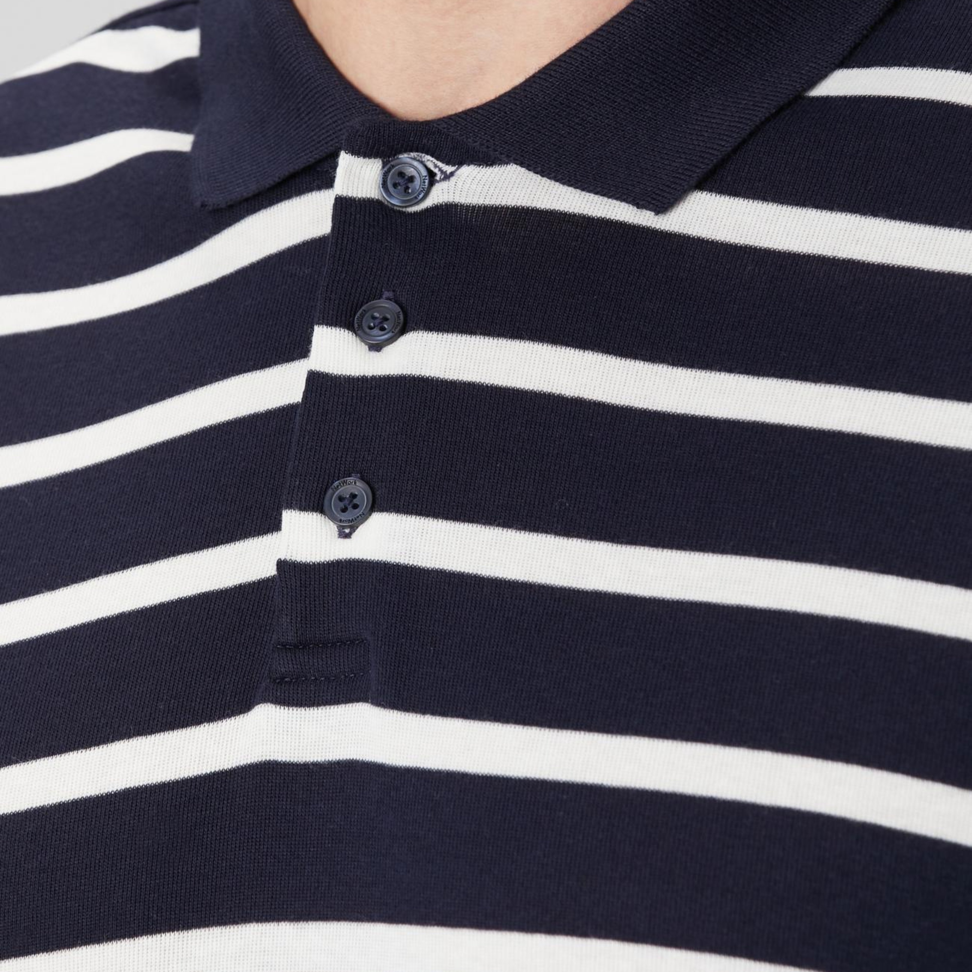 Network Erkek Lacivert Beyaz Çizgili Polo Yaka Sweatshirt