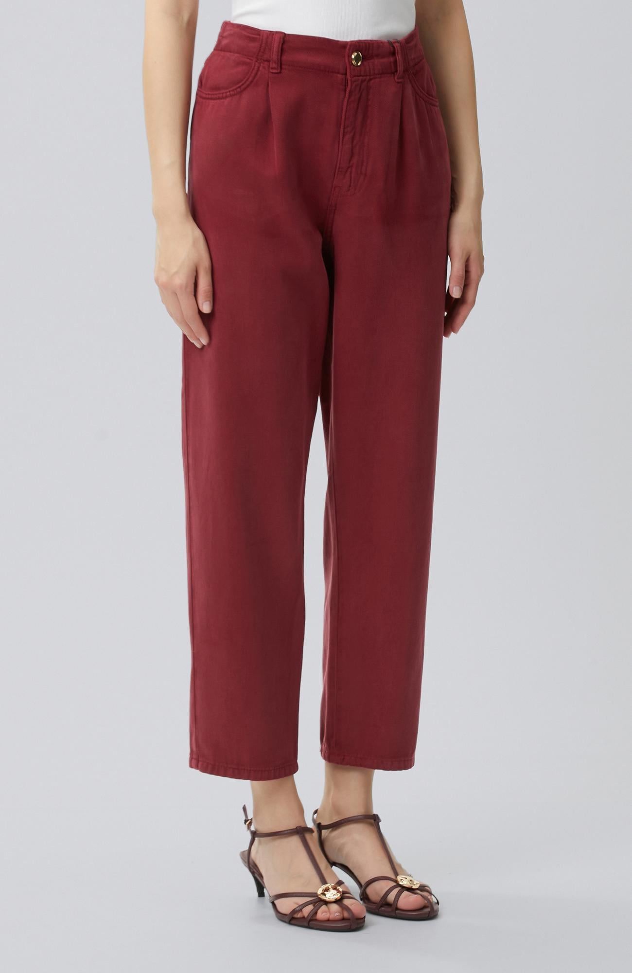 Network Kadın Vişne Tencel Karışımlı Casual Pantolon