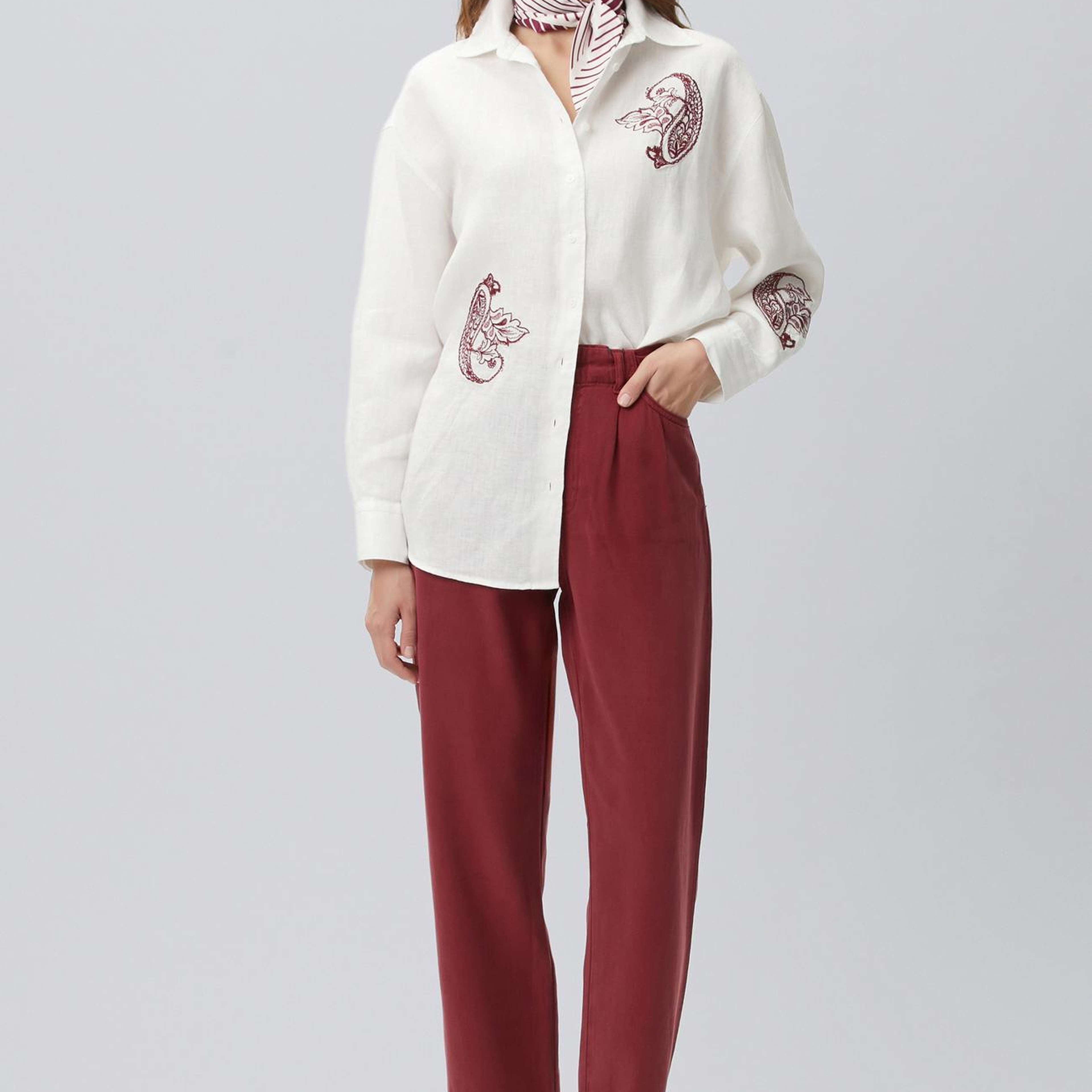 Network Kadın Vişne Tencel Karışımlı Casual Pantolon