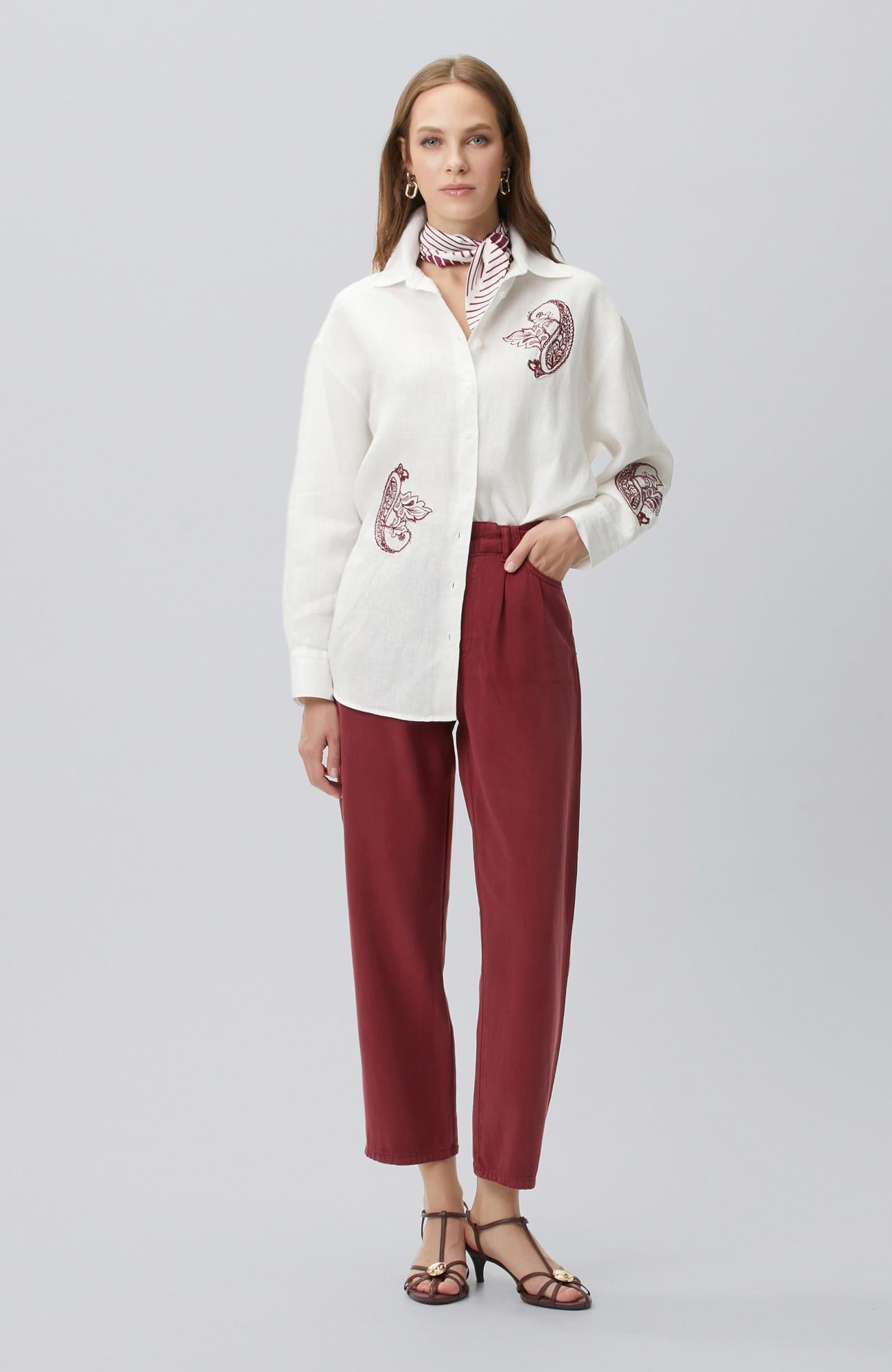 Network Kadın Vişne Tencel Karışımlı Casual Pantolon