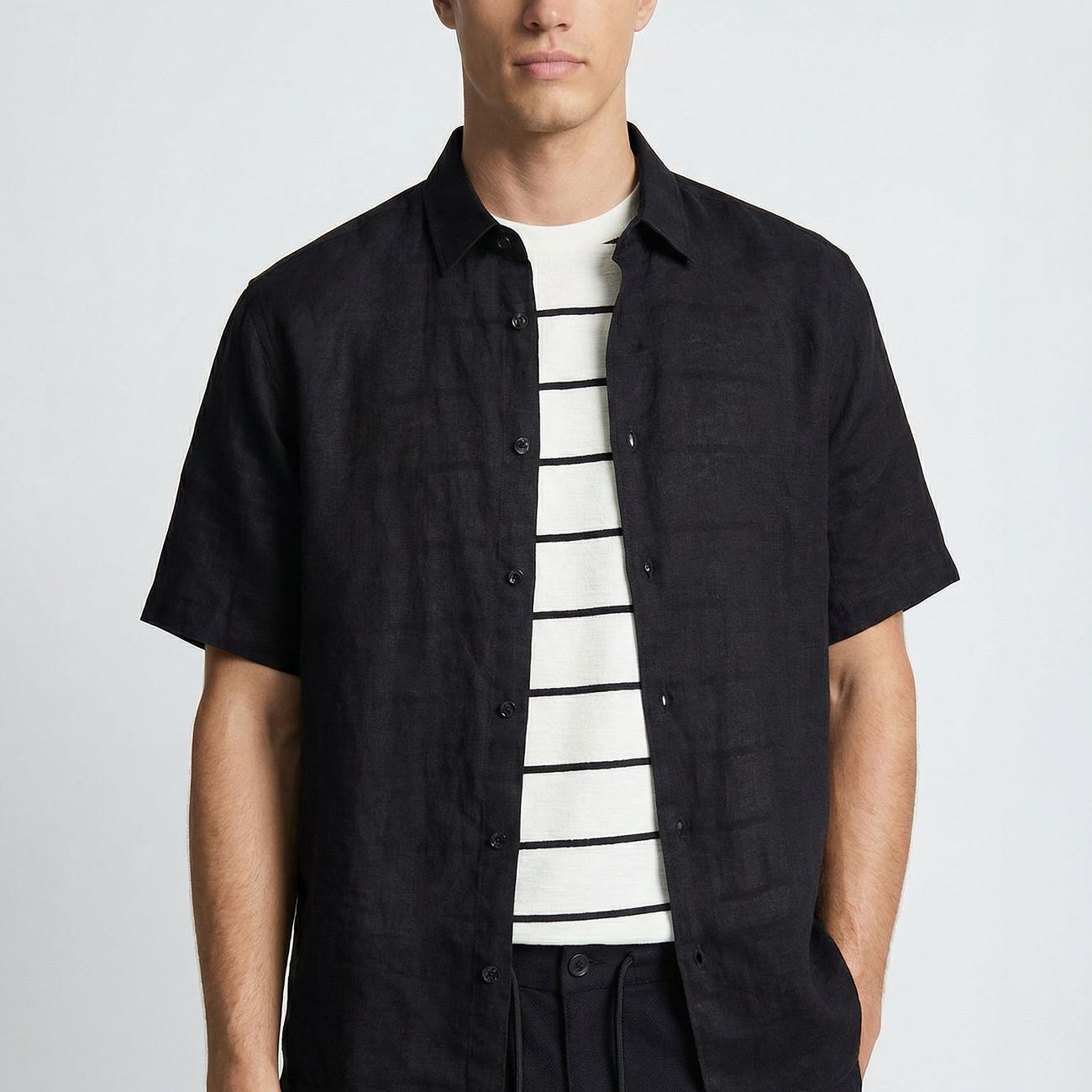 Network Erkek N-Green Relaxed Fit Siyah Keten Gömlek