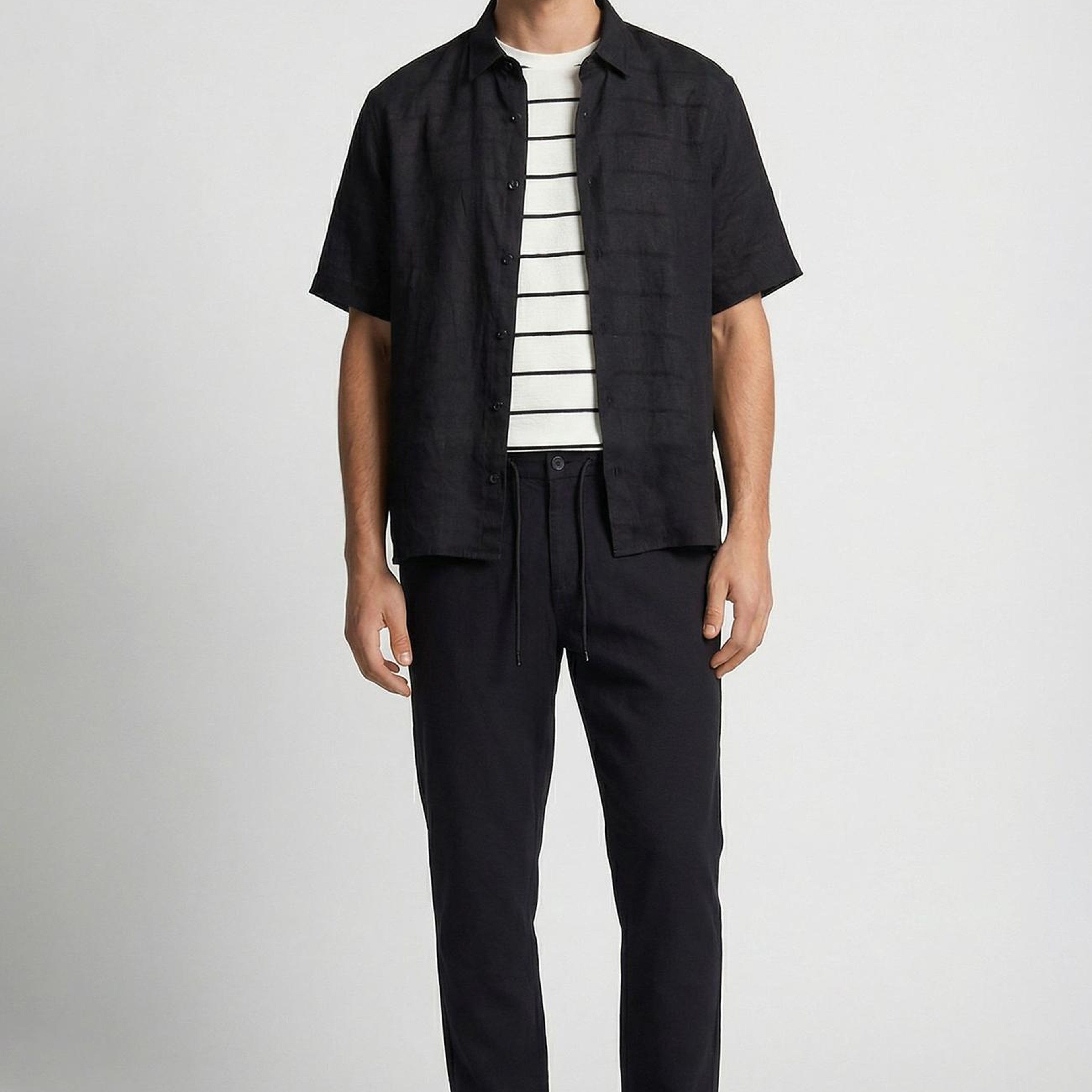 Network Erkek N-Green Relaxed Fit Siyah Keten Gömlek