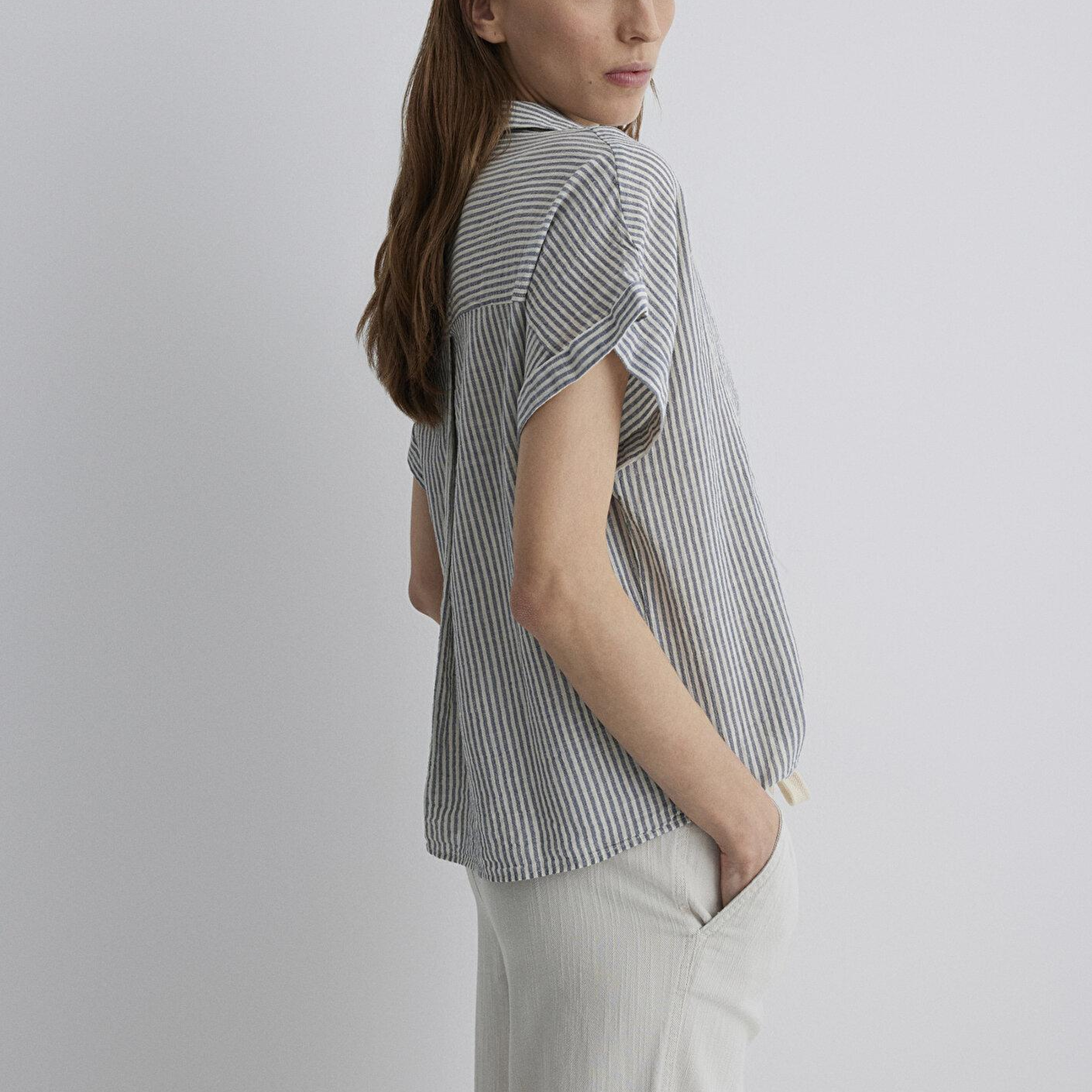 Mavi Çizgili Gömlek Loose Fit / Bol Rahat Kesim 1210445-89853