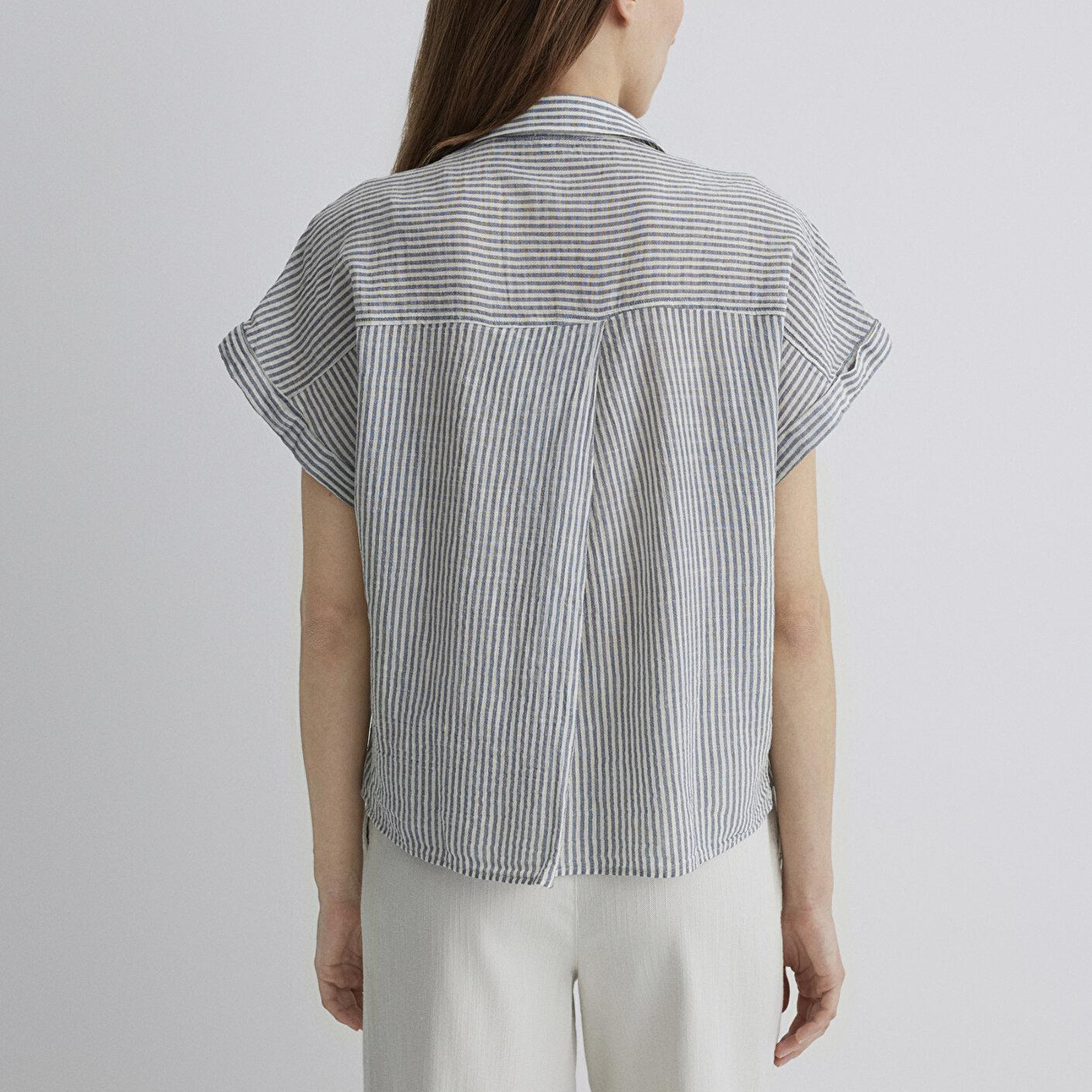 Mavi Çizgili Gömlek Loose Fit / Bol Rahat Kesim 1210445-89853