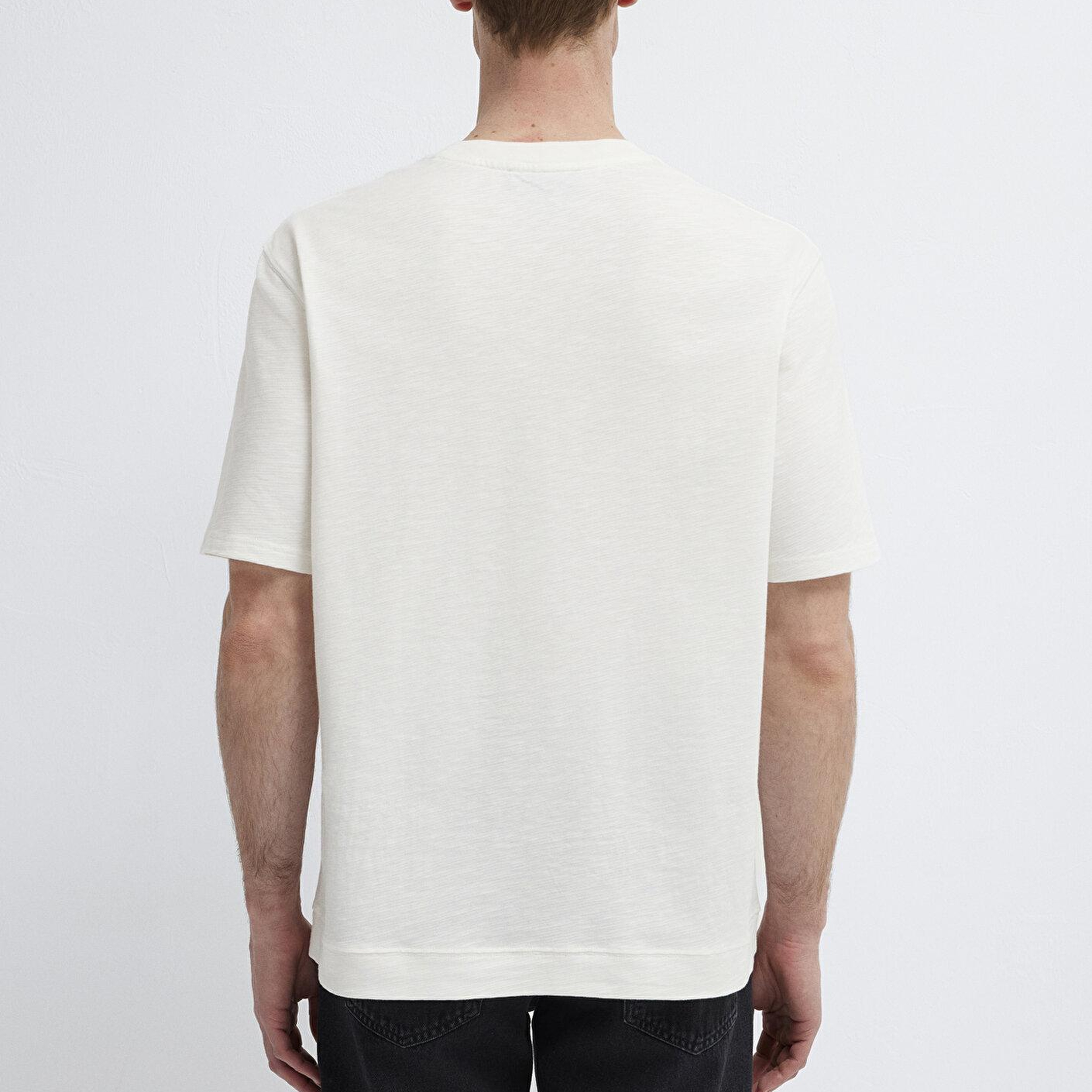 Mavi Ekru Basic Tişört Loose Fit / Bol Rahat Kesim 0613316-80194