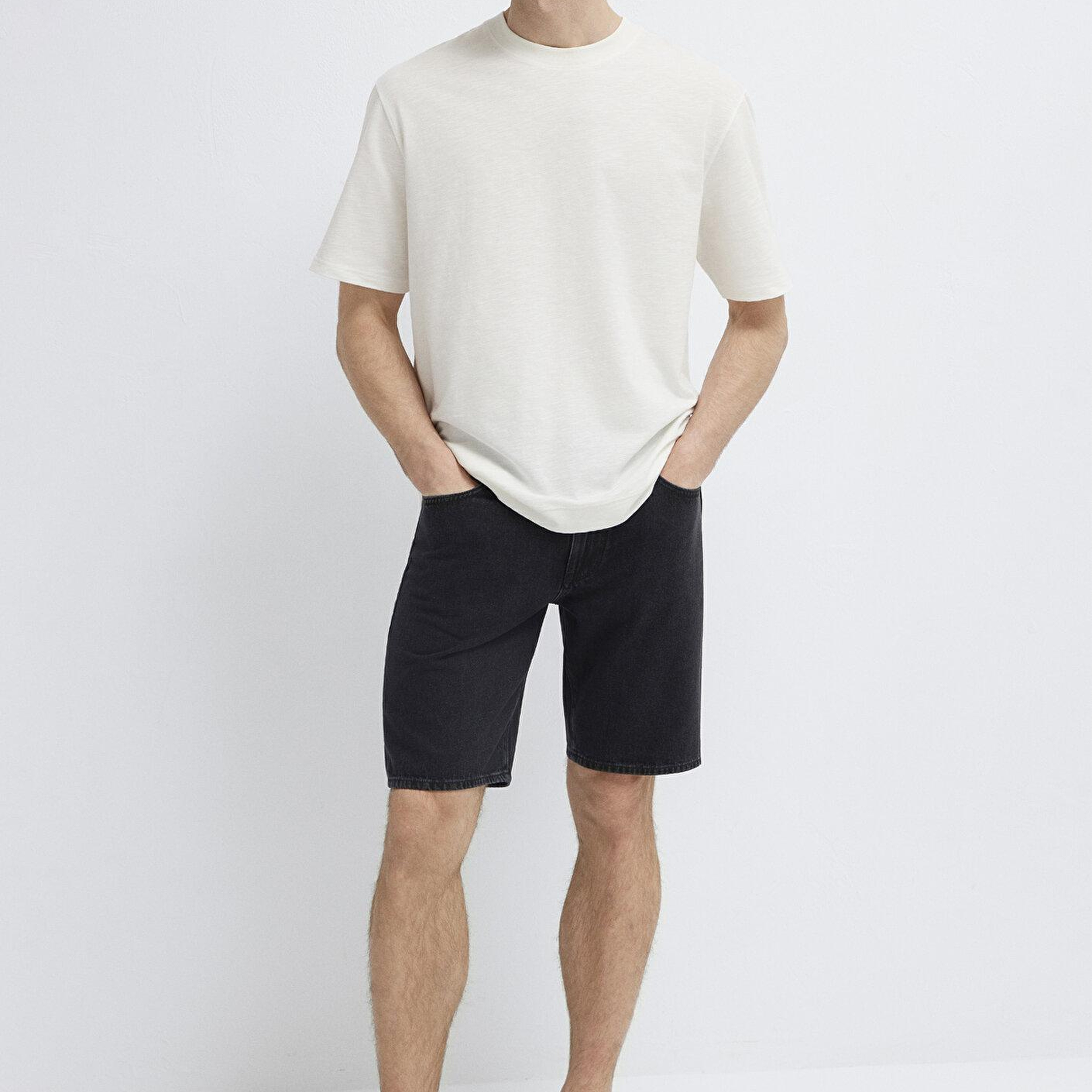 Mavi Ekru Basic Tişört Loose Fit / Bol Rahat Kesim 0613316-80194