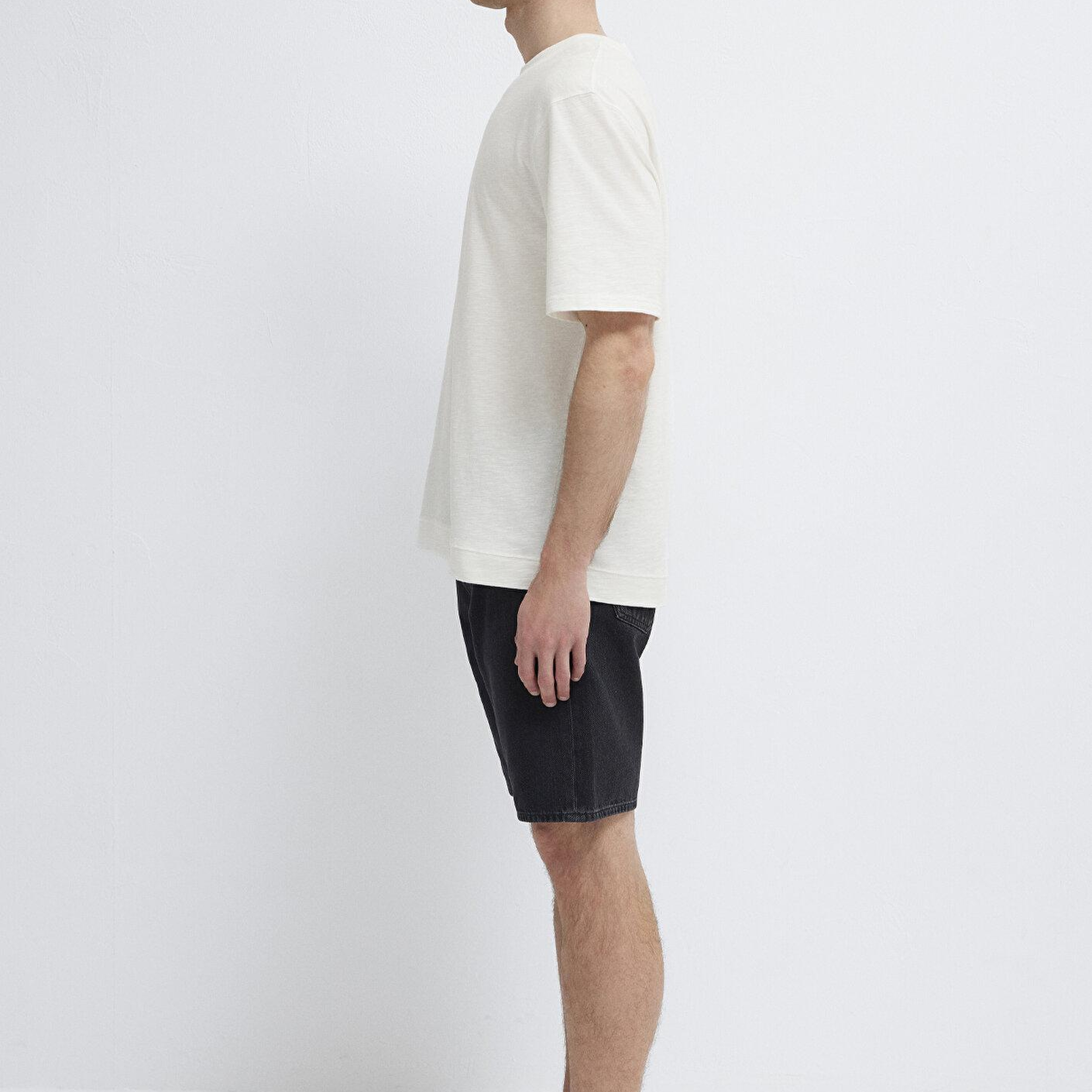 Mavi Ekru Basic Tişört Loose Fit / Bol Rahat Kesim 0613316-80194