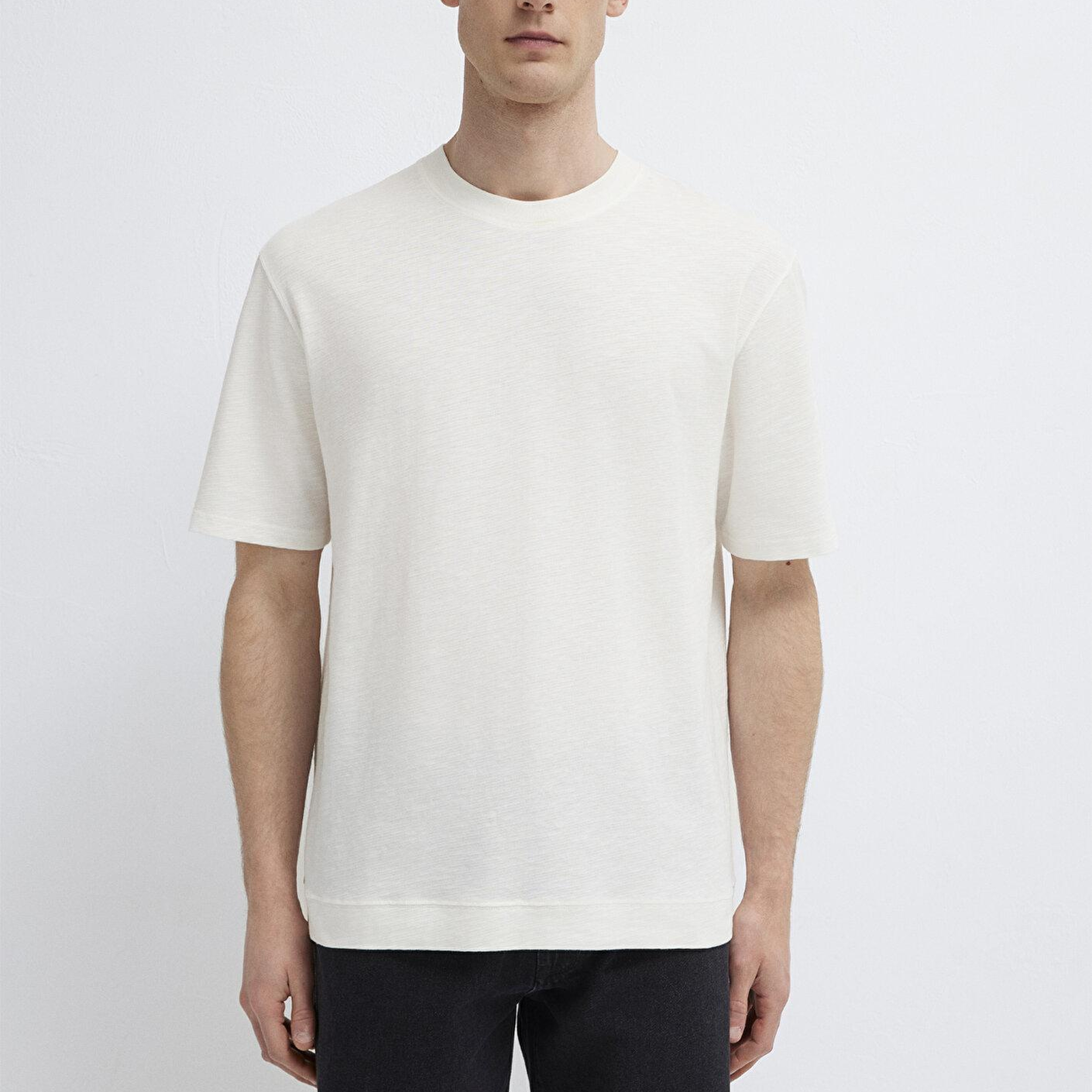 Mavi Ekru Basic Tişört Loose Fit / Bol Rahat Kesim 0613316-80194