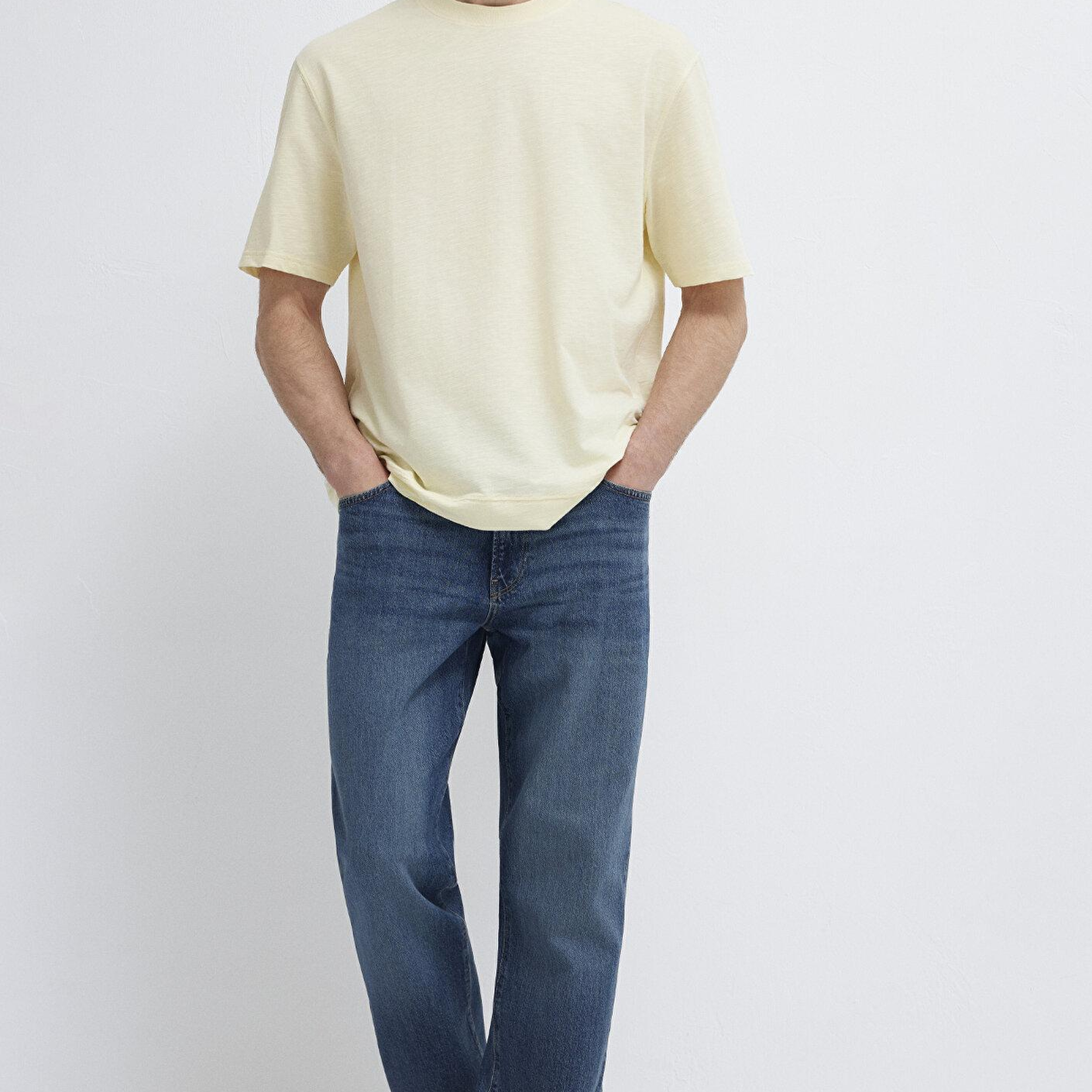 Mavi Sarı Basic Tişört Loose Fit / Bol Rahat Kesim 0613316-89308