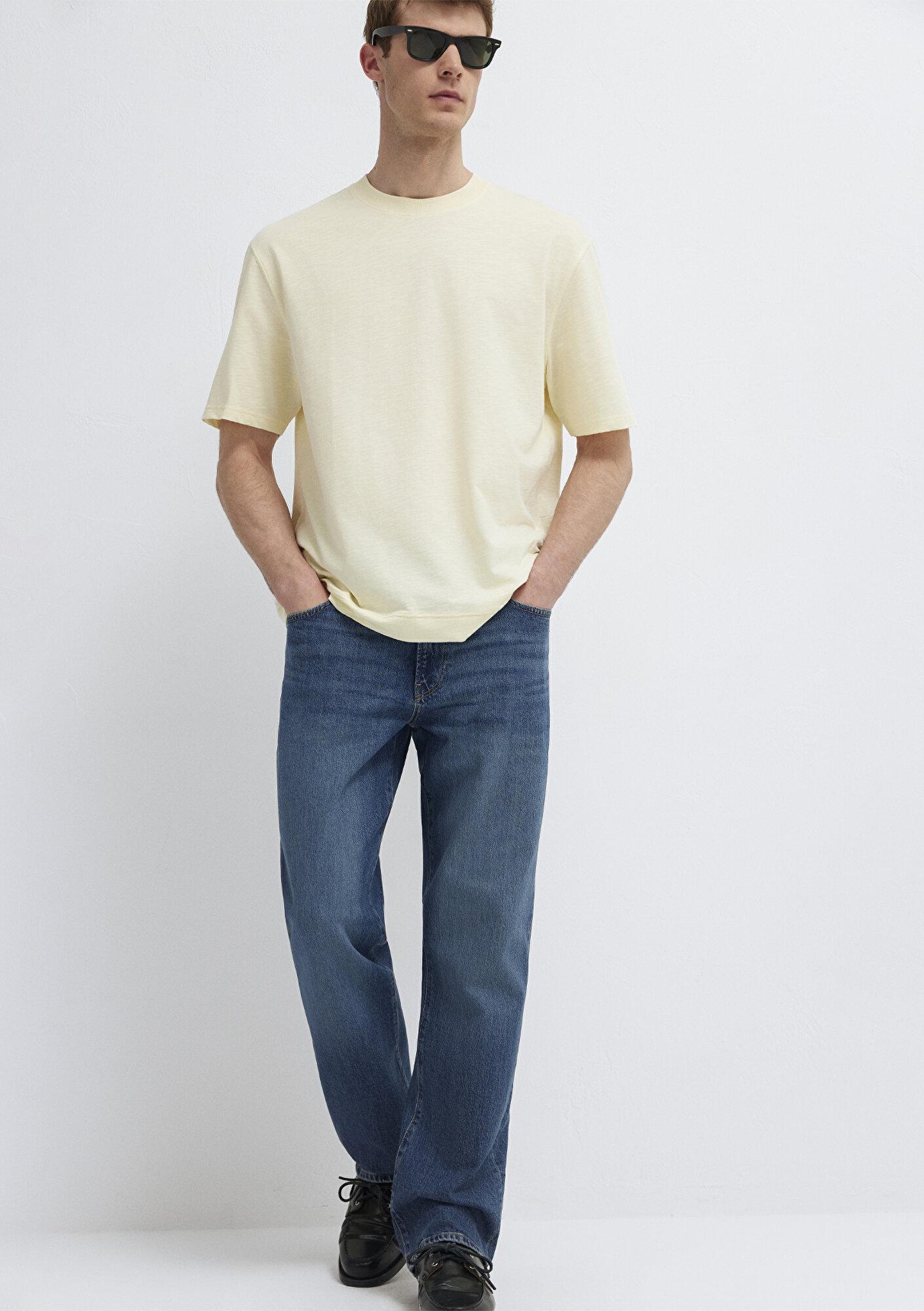 Mavi Sarı Basic Tişört Loose Fit / Bol Rahat Kesim 0613316-89308