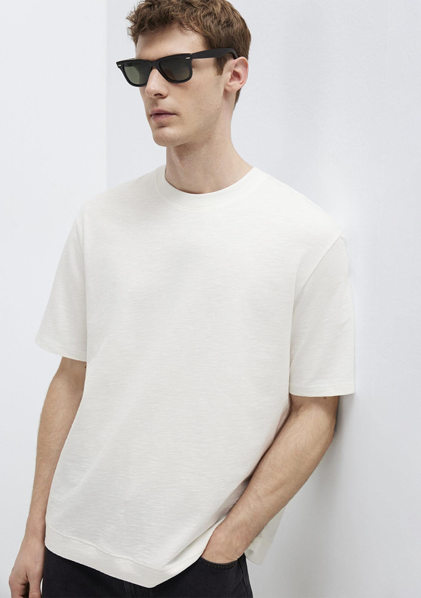 Mavi Ekru Basic Tişört Loose Fit / Bol Rahat Kesim 0613316-80194