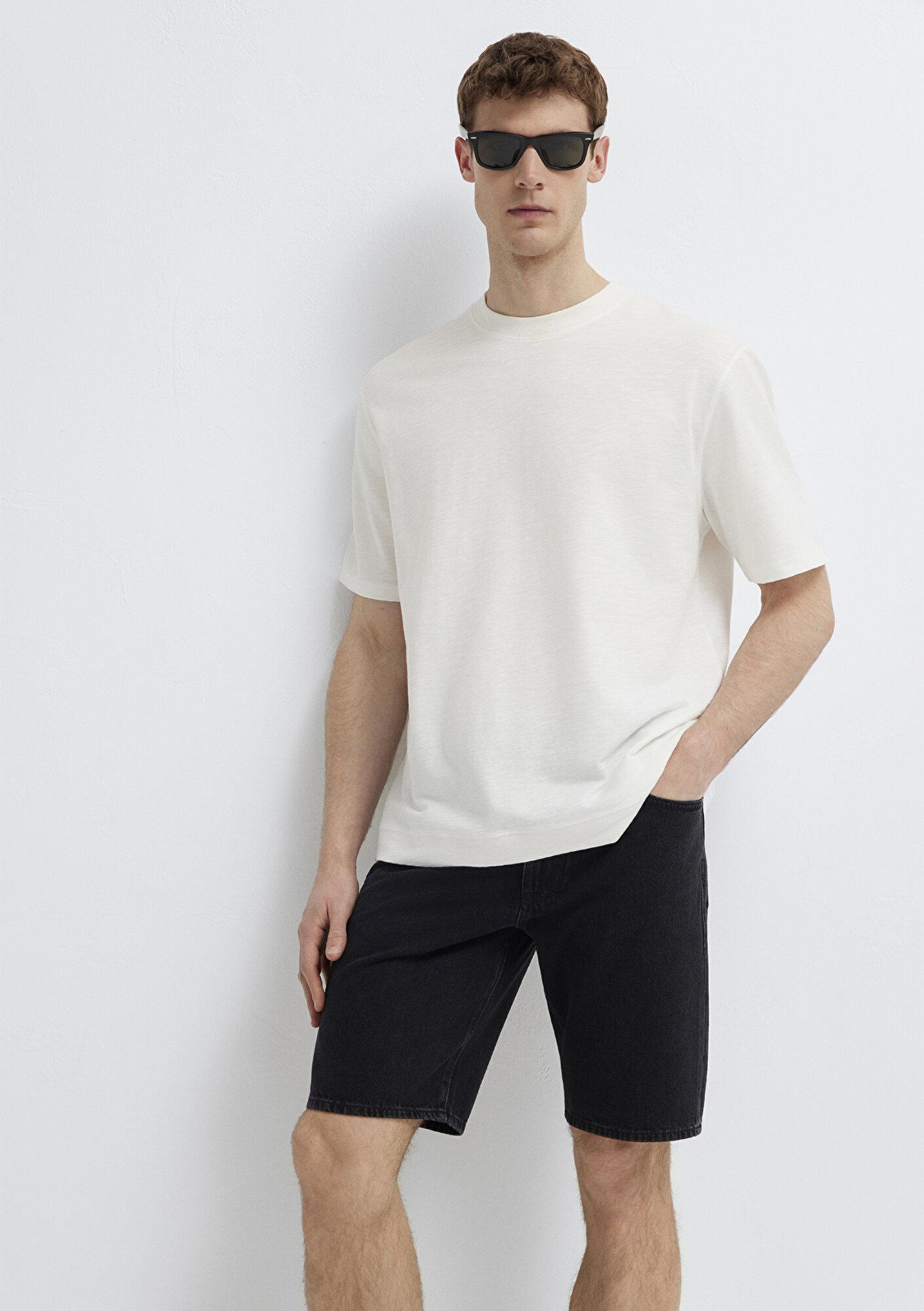 Mavi Ekru Basic Tişört Loose Fit / Bol Rahat Kesim 0613316-80194