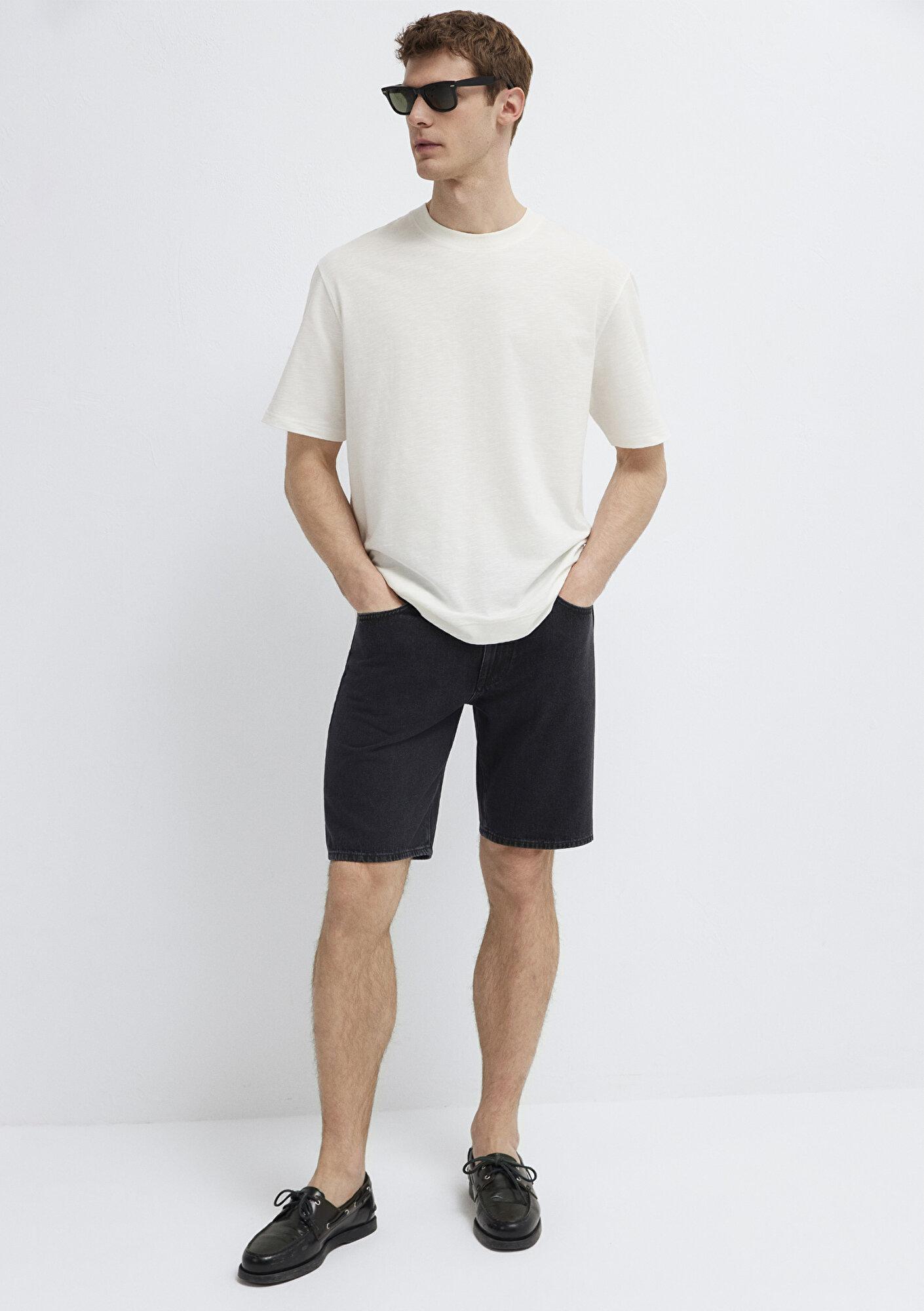 Mavi Ekru Basic Tişört Loose Fit / Bol Rahat Kesim 0613316-80194
