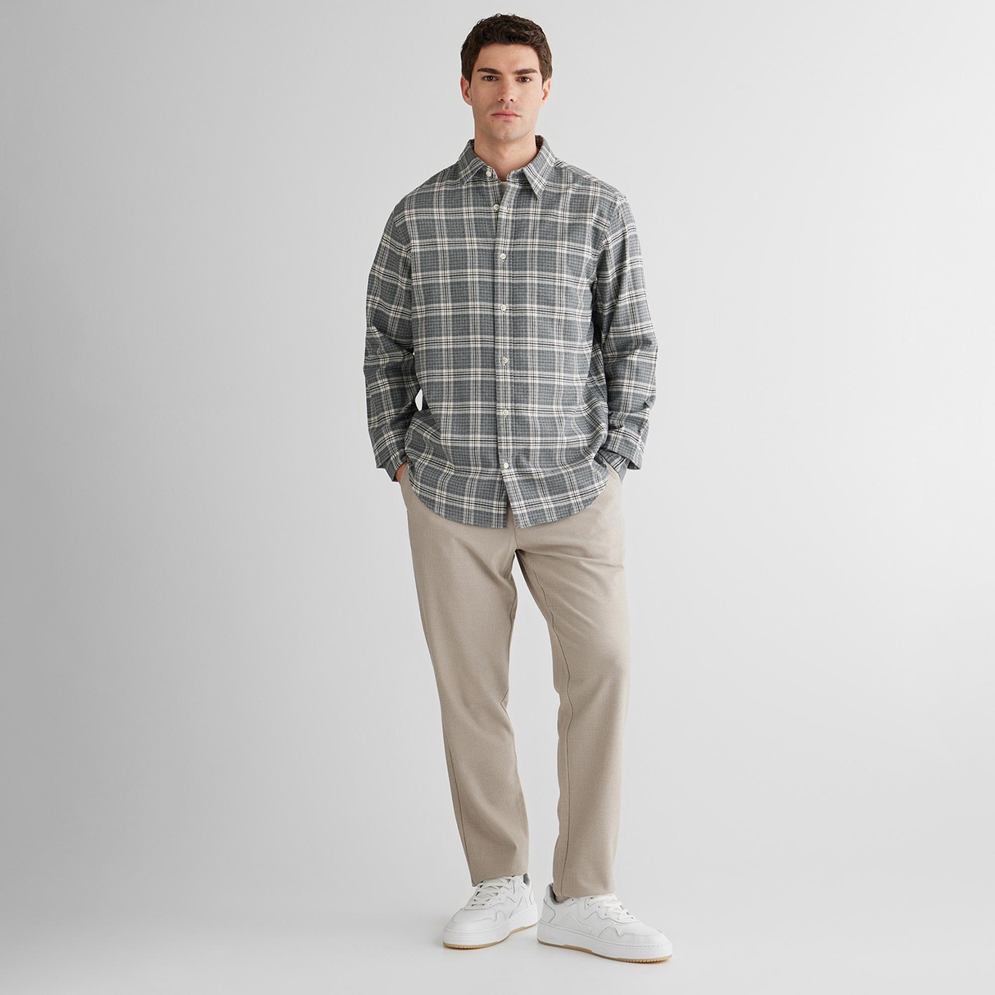 GANT Erkek Gri Regular Fit Bisiklet Yaka Gömlek