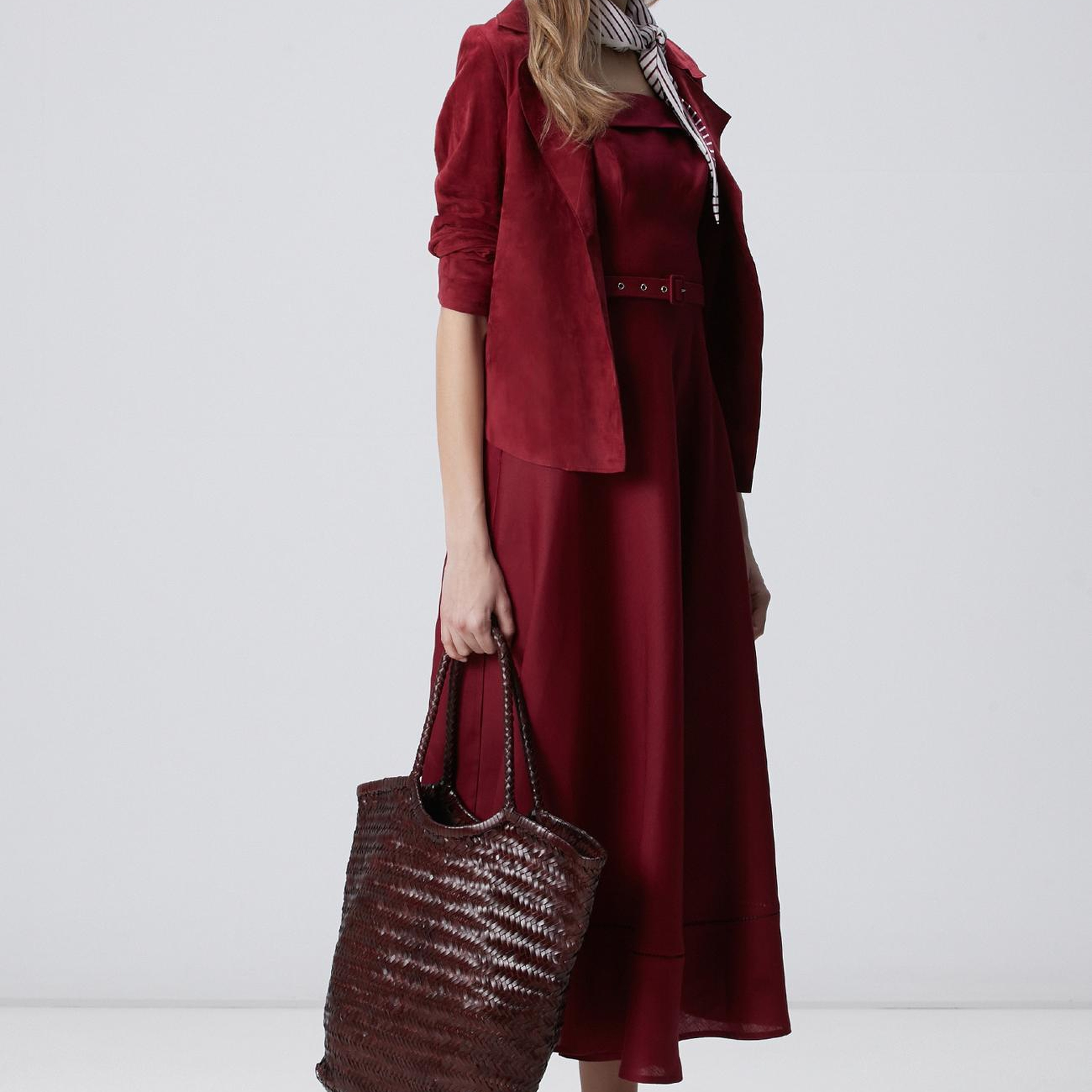 Network Kadın Bordo Örgü Deri Shopper Çanta