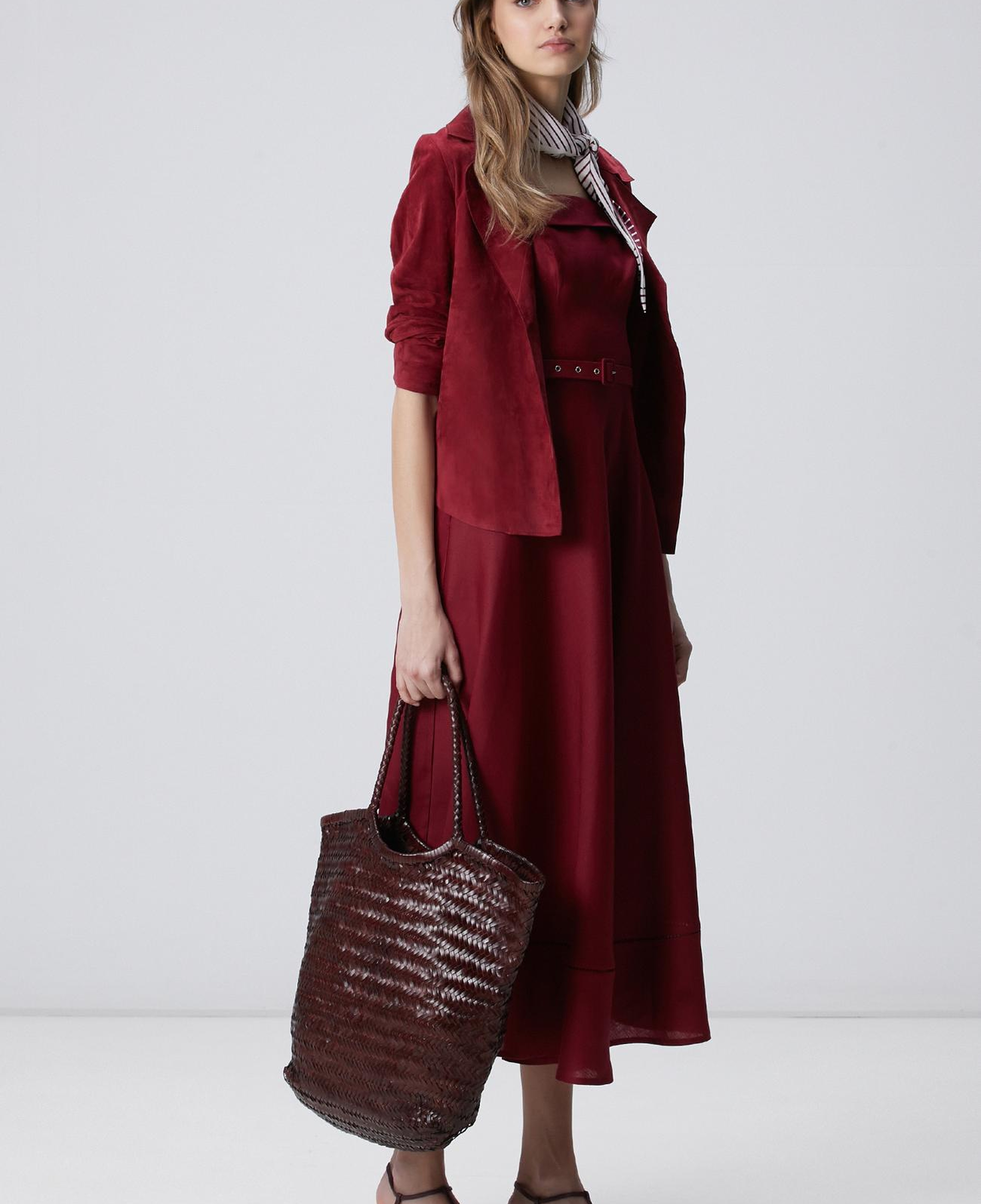 Network Kadın Bordo Örgü Deri Shopper Çanta