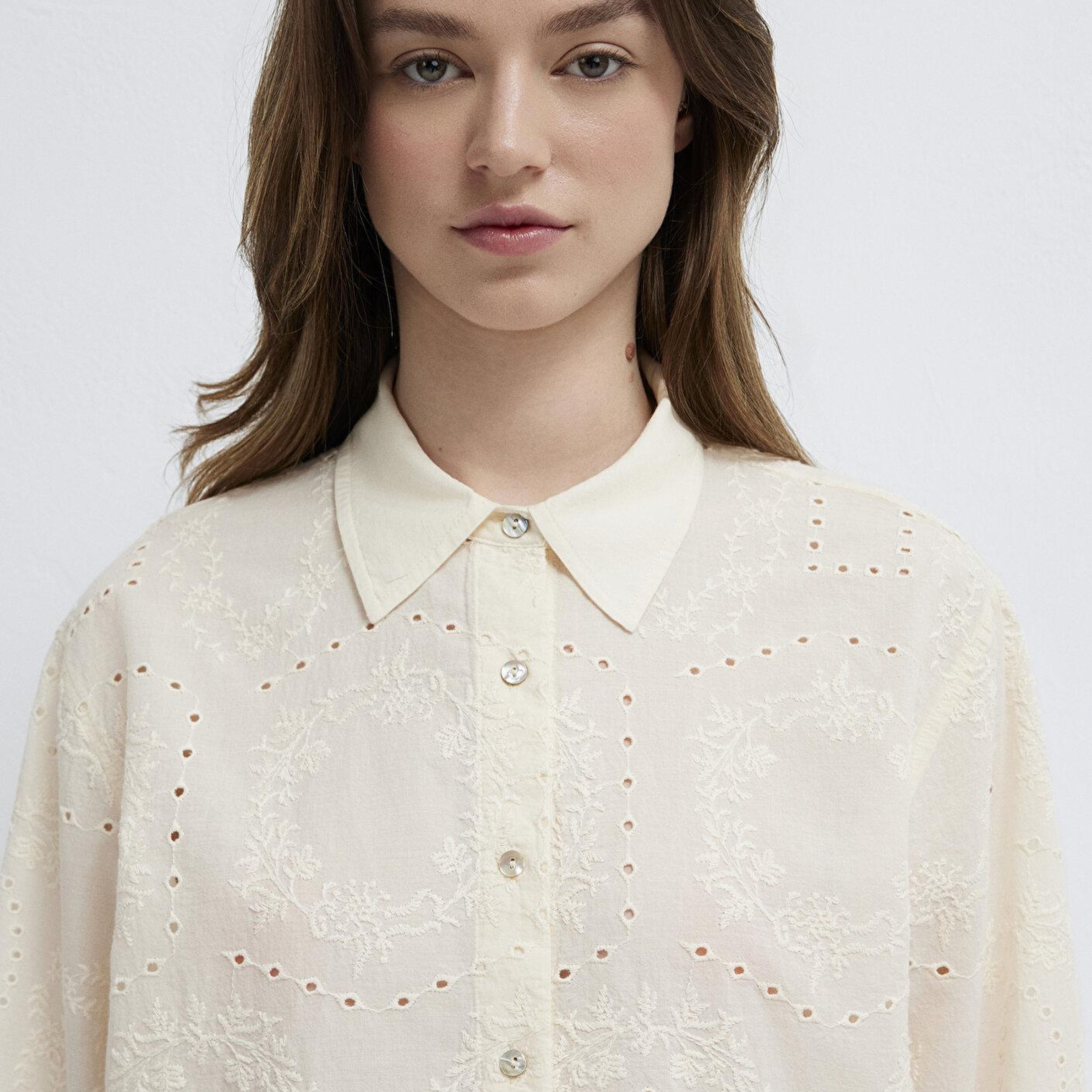 Mavi Ekru Gömlek Loose Fit / Bol Rahat Kesim 1211464-70060