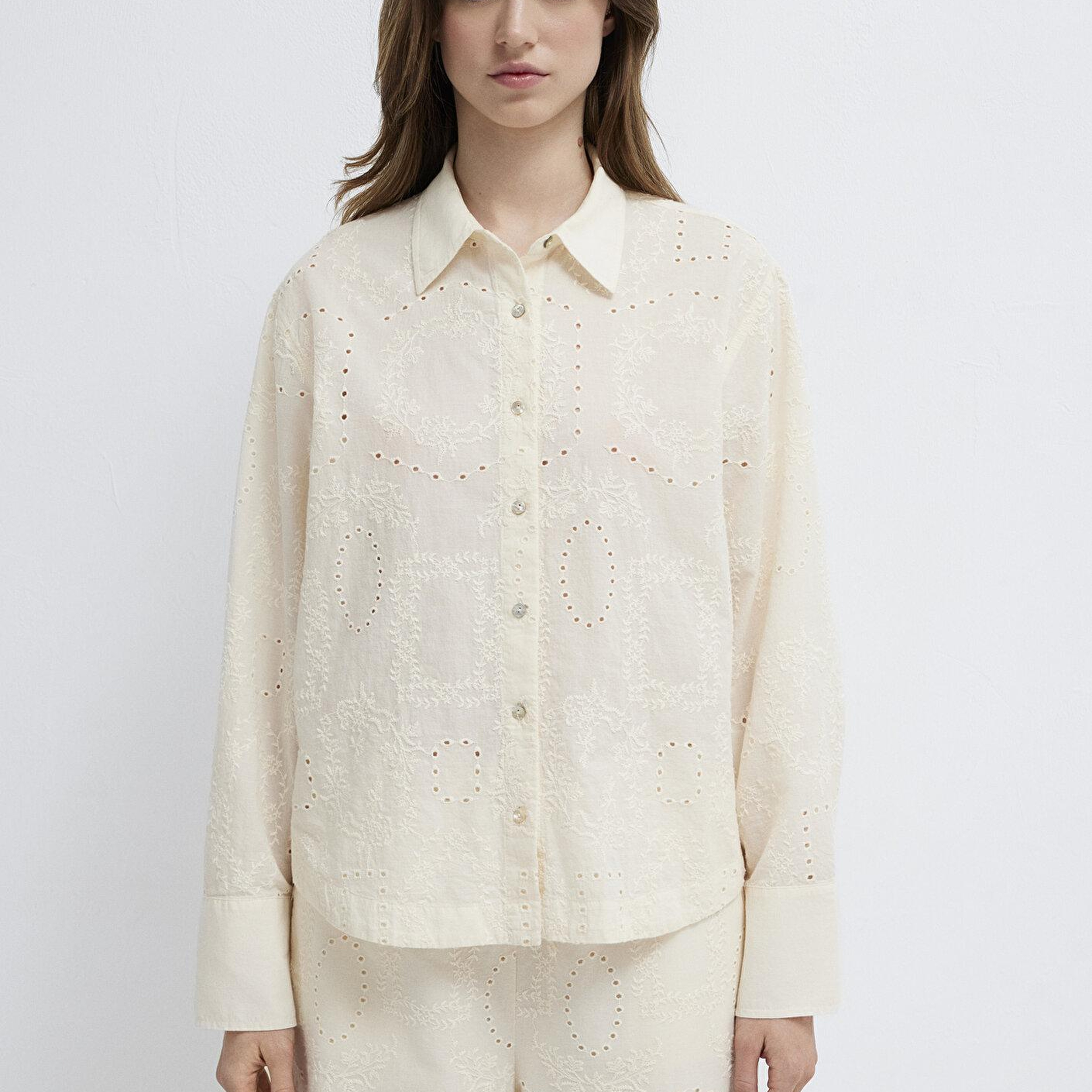 Mavi Ekru Gömlek Loose Fit / Bol Rahat Kesim 1211464-70060