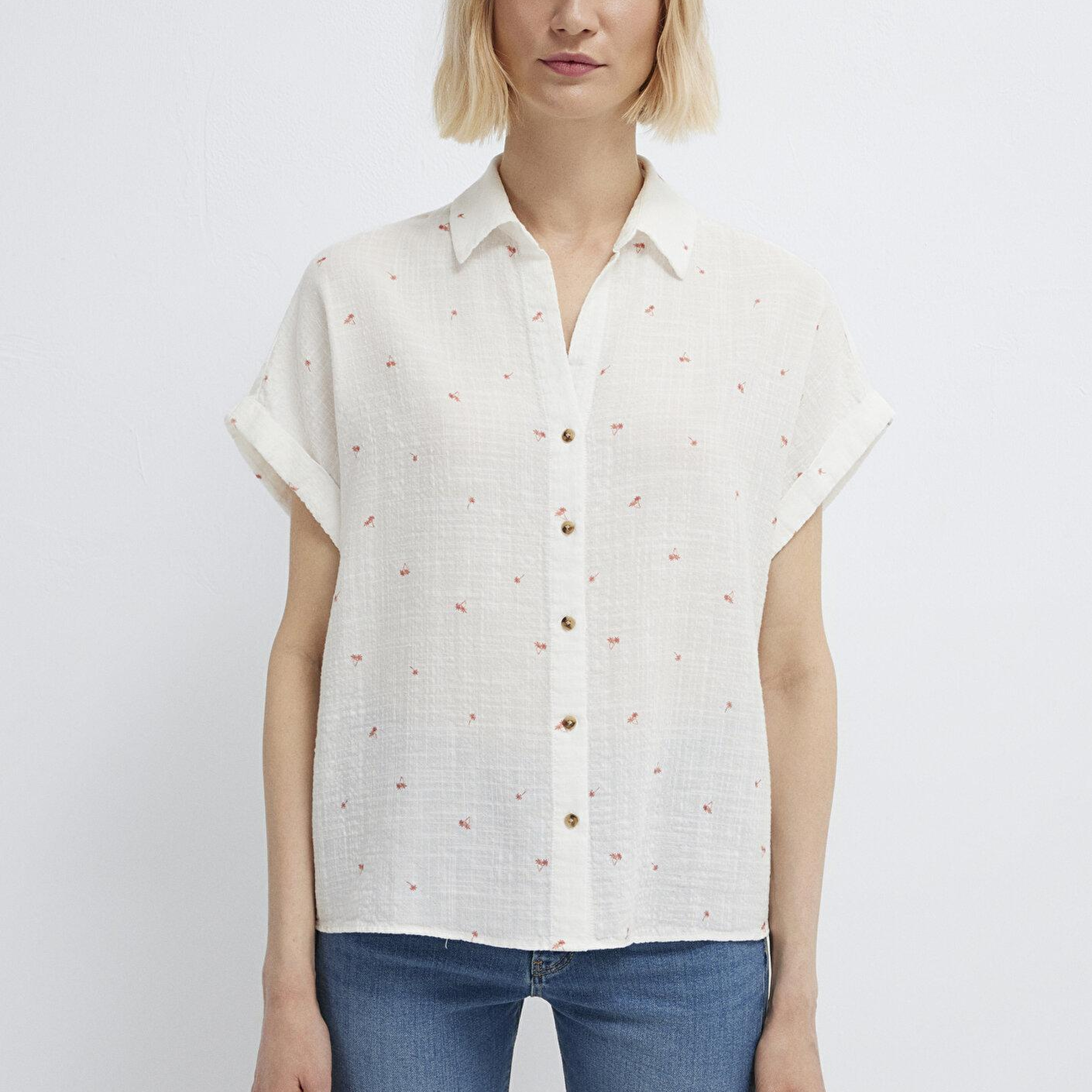 Mavi Baskılı Turuncu Gömlek Loose Fit / Bol Rahat Kesim 1211445-91495