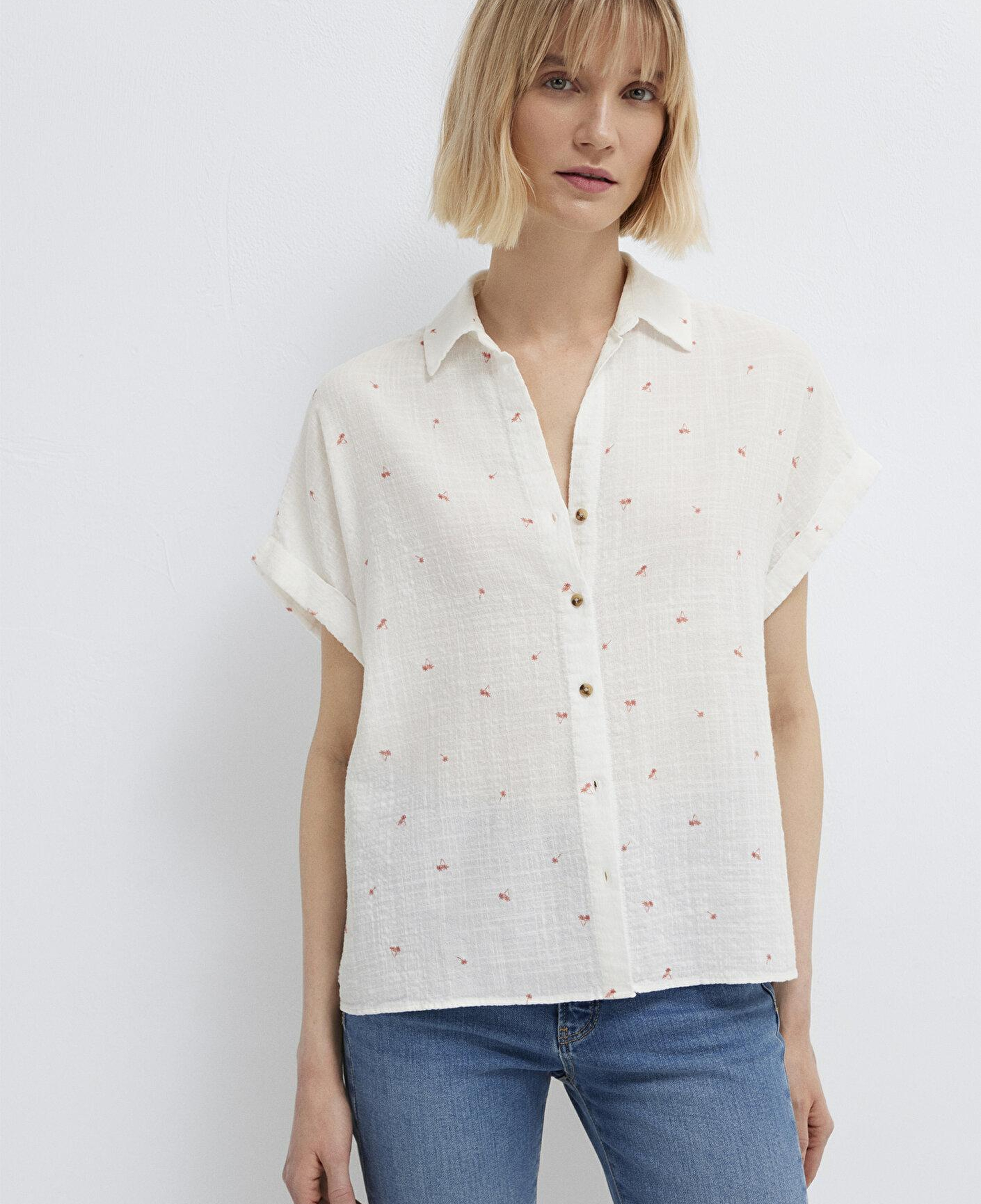 Mavi Baskılı Turuncu Gömlek Loose Fit / Bol Rahat Kesim 1211445-91495