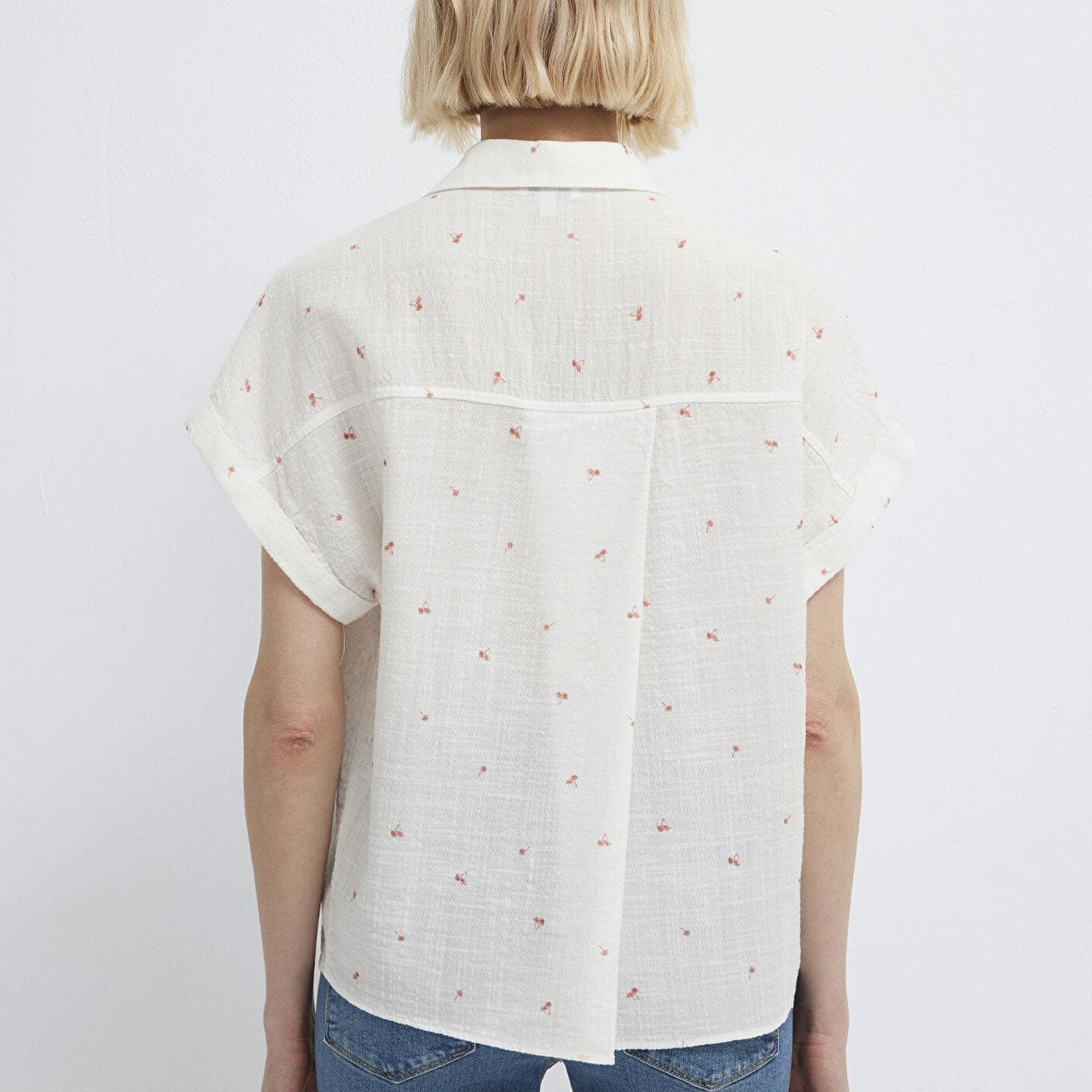 Mavi Baskılı Turuncu Gömlek Loose Fit / Bol Rahat Kesim 1211445-91495