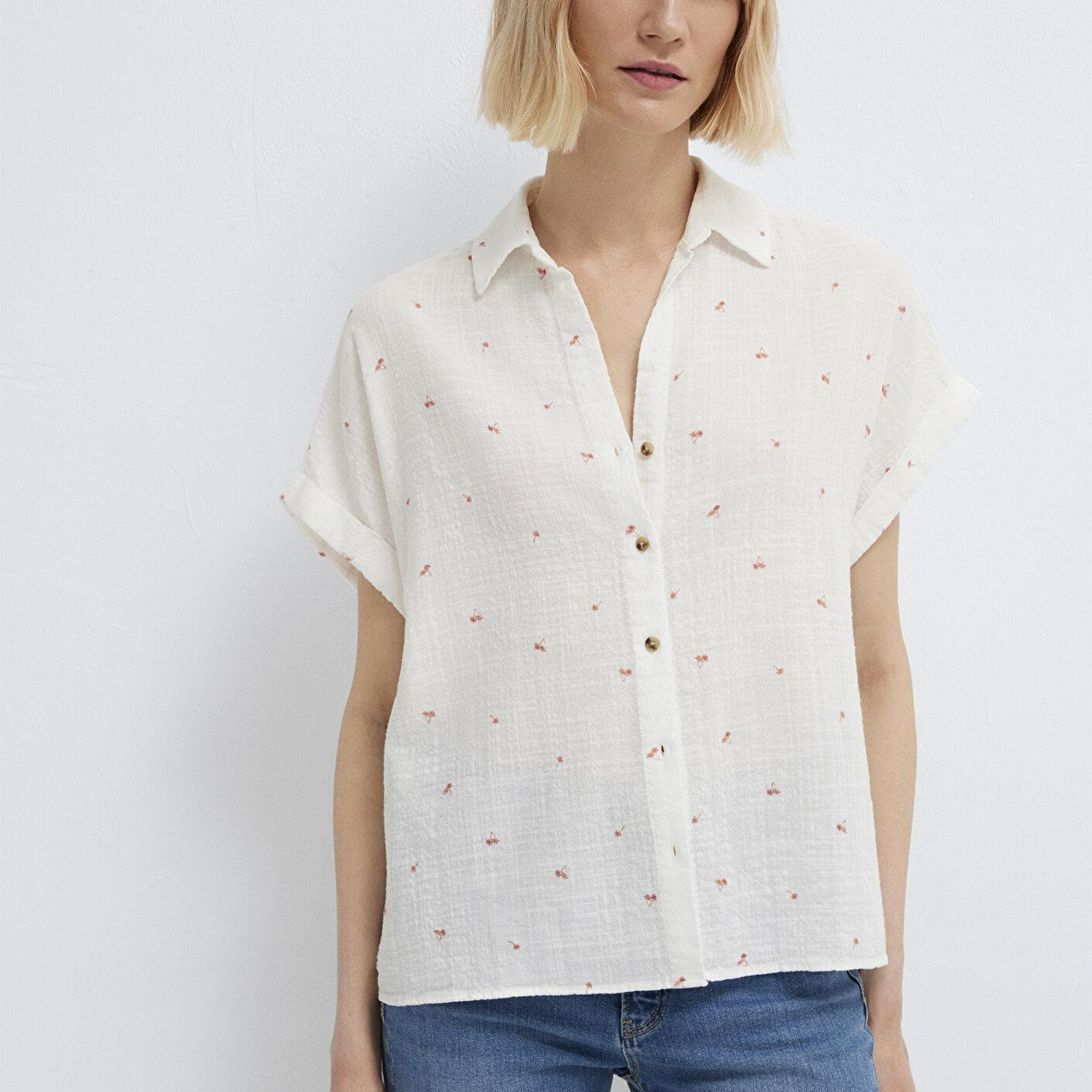 Mavi Baskılı Turuncu Gömlek Loose Fit / Bol Rahat Kesim 1211445-91495