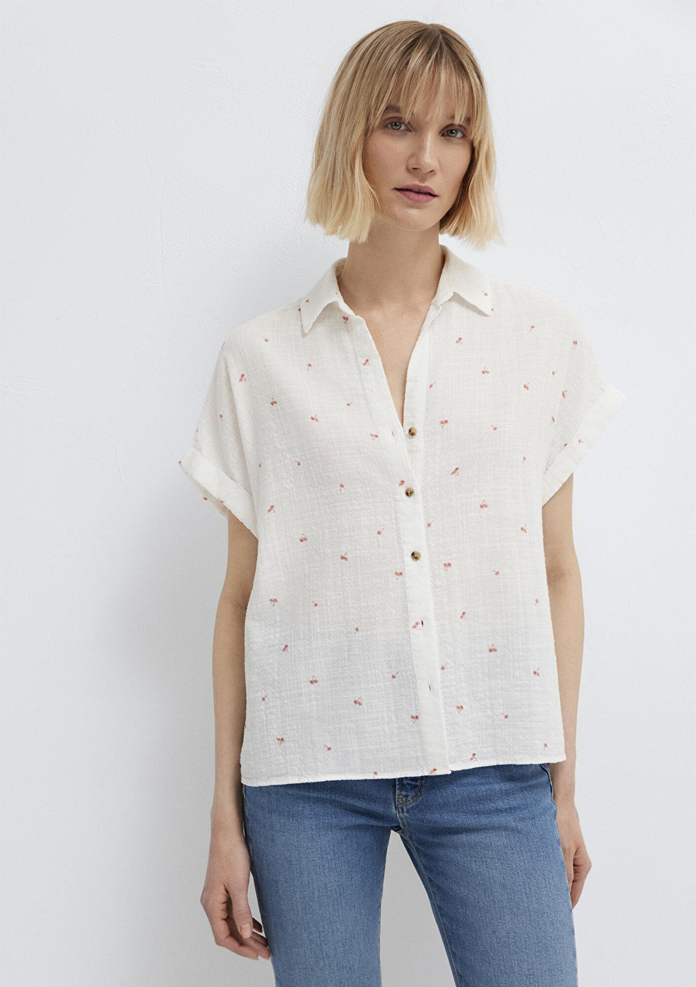 Mavi Baskılı Turuncu Gömlek Loose Fit / Bol Rahat Kesim 1211445-91495