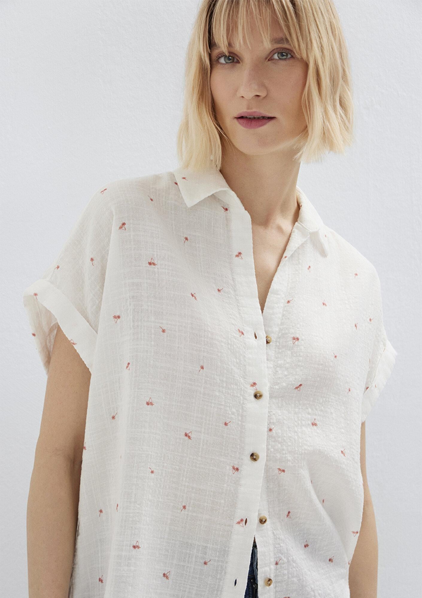 Mavi Baskılı Turuncu Gömlek Loose Fit / Bol Rahat Kesim 1211445-91495