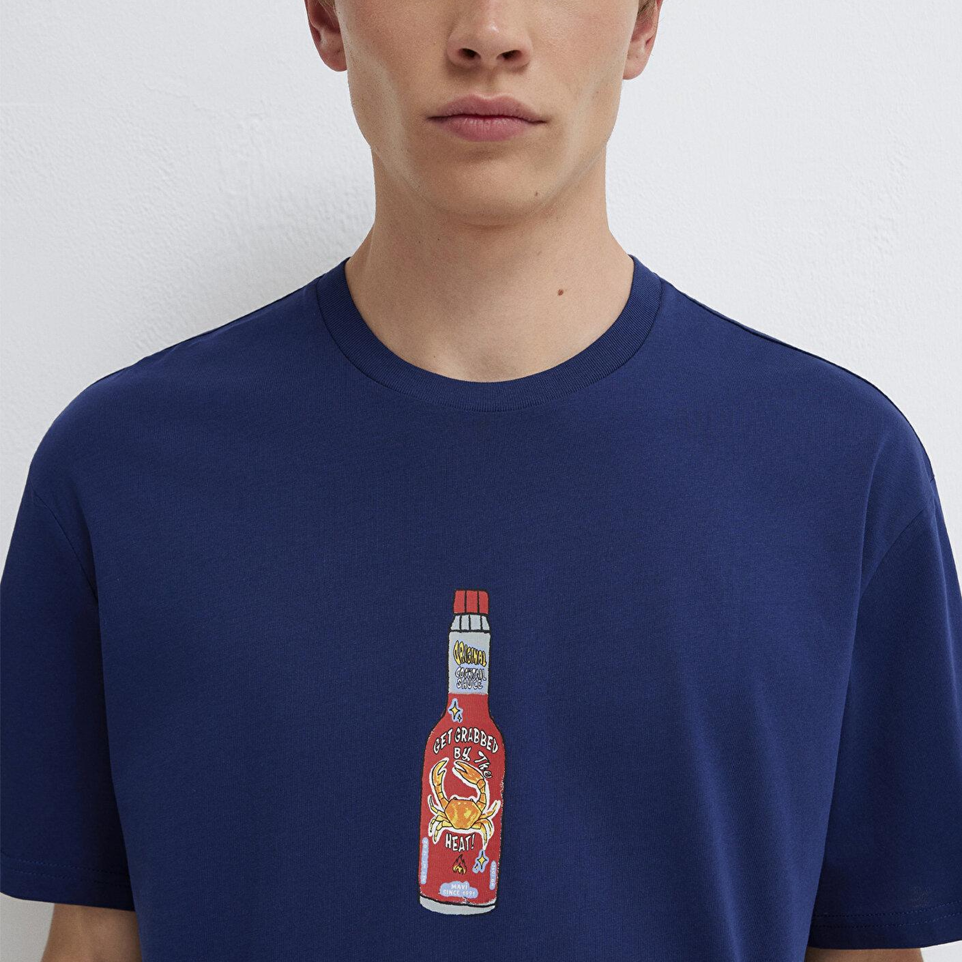 Mavi Baskılı Lacivert Tişört Loose Fit / Bol Rahat Kesim 0613382-70491