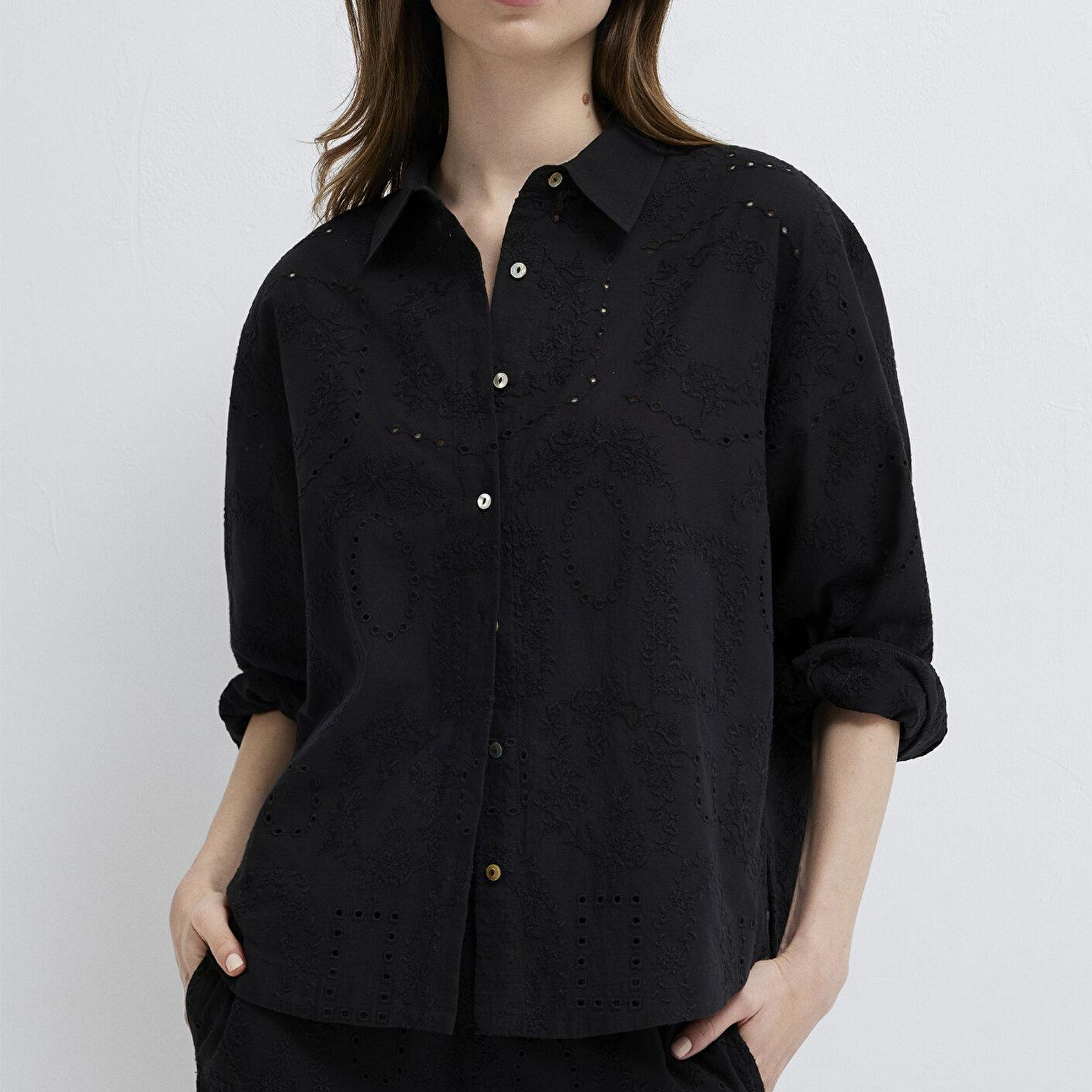 Mavi Siyah Gömlek Loose Fit / Bol Rahat Kesim 1211464-900