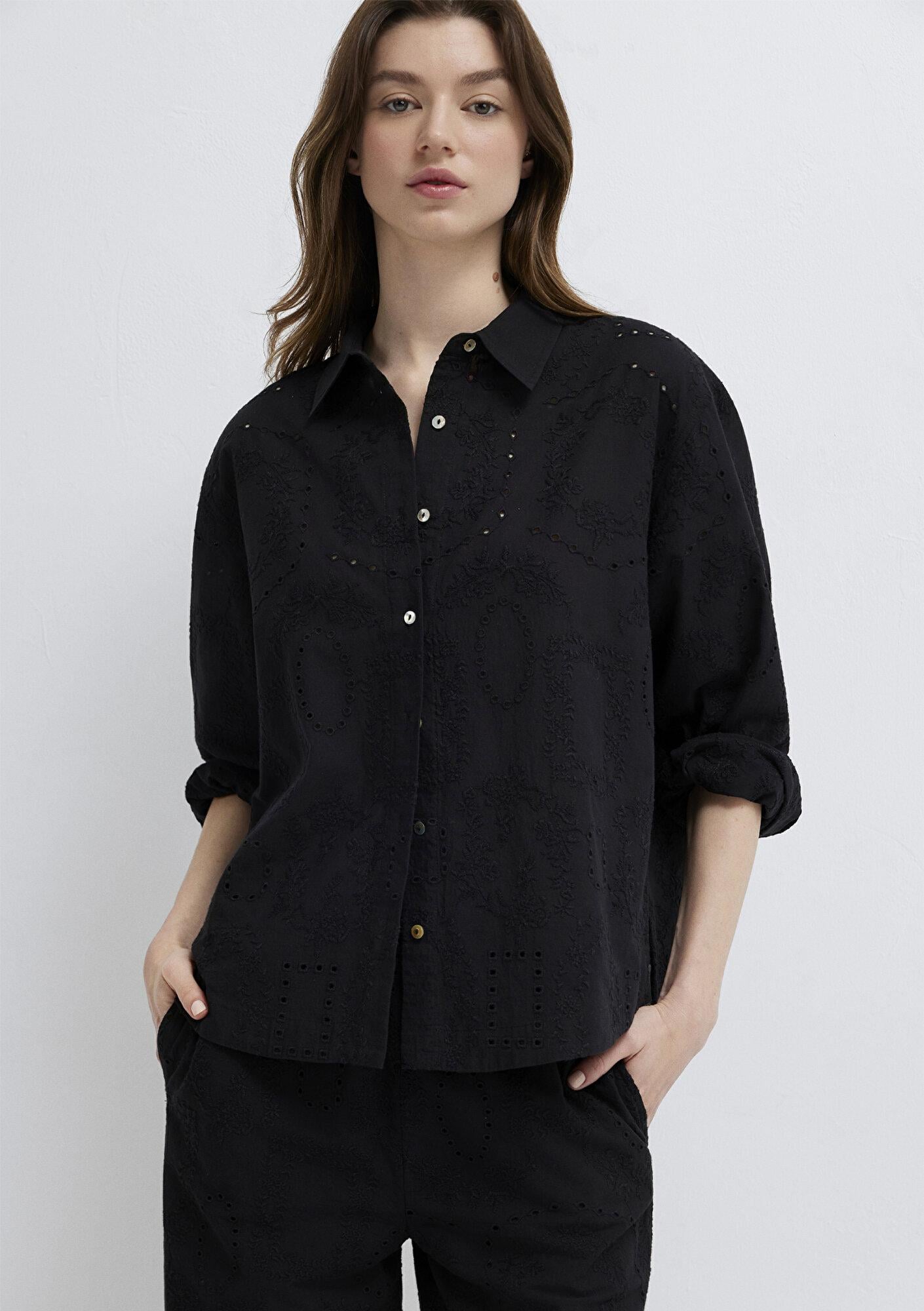 Mavi Siyah Gömlek Loose Fit / Bol Rahat Kesim 1211464-900