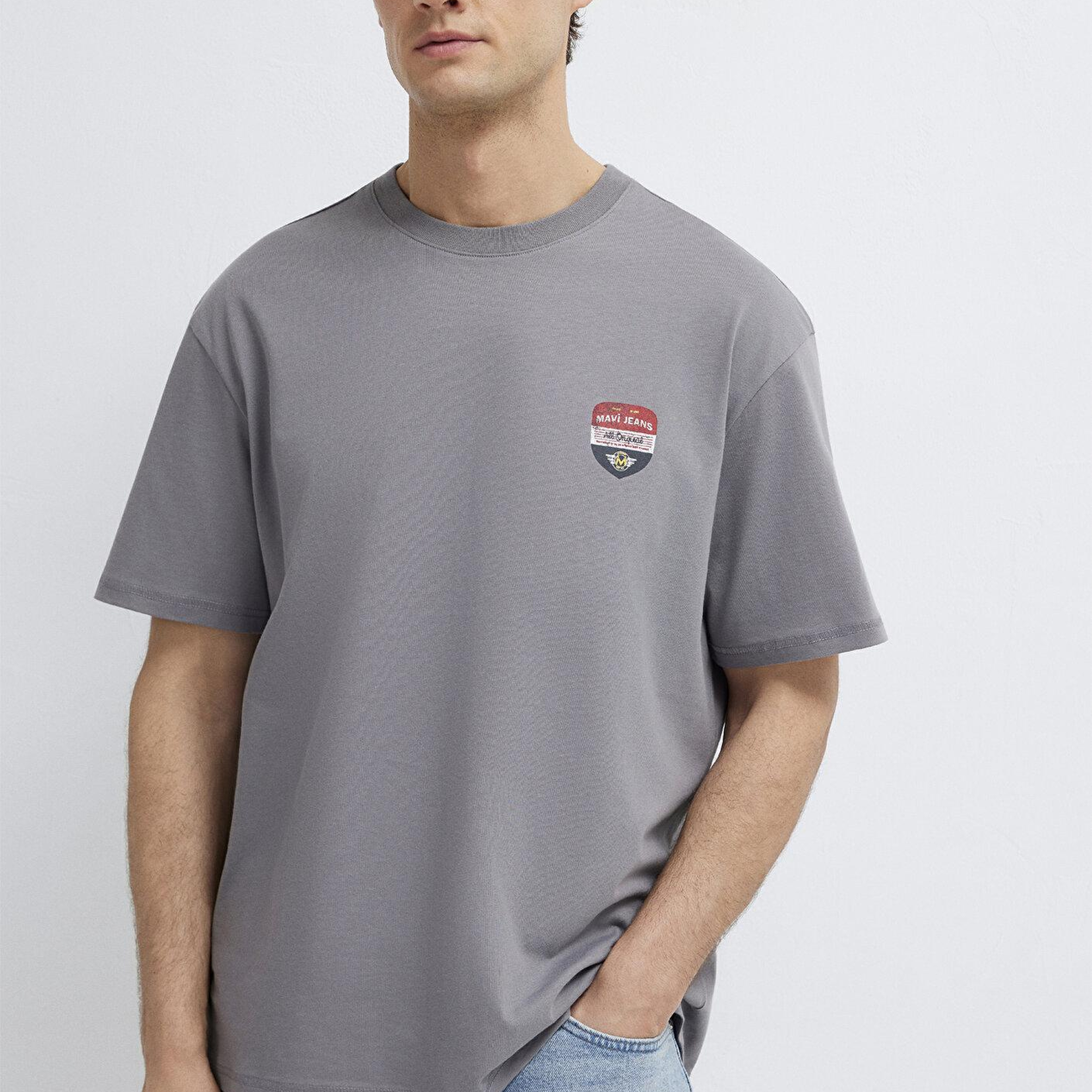 Mavi Mavi Jeans Baskılı Gri Tişört Loose Fit / Bol Rahat Kesim 0613599-85550