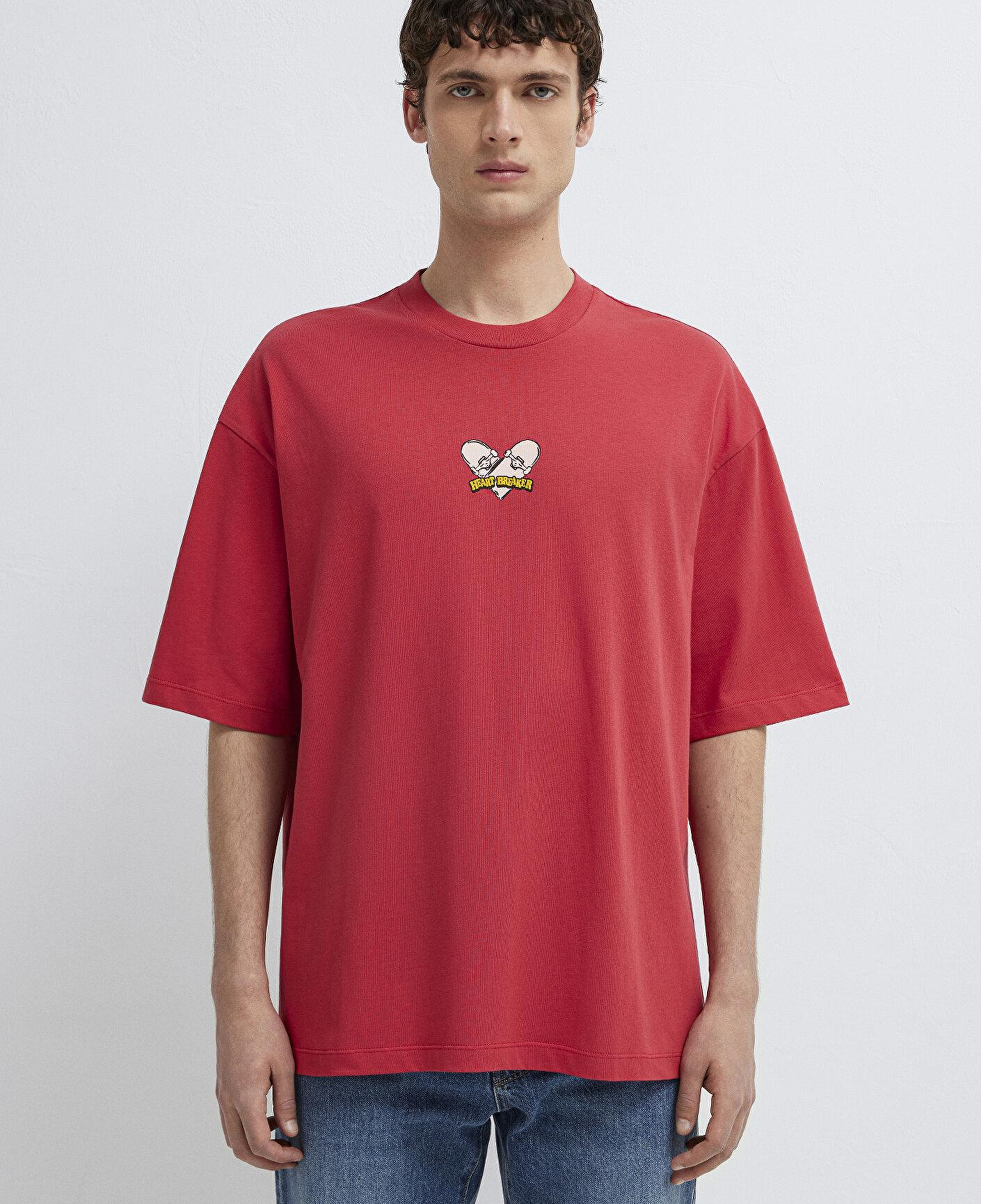 Mavi Heart Breaker Baskılı Kırmızı Tişört Oversize / Geniş Kesim 0613647-70428