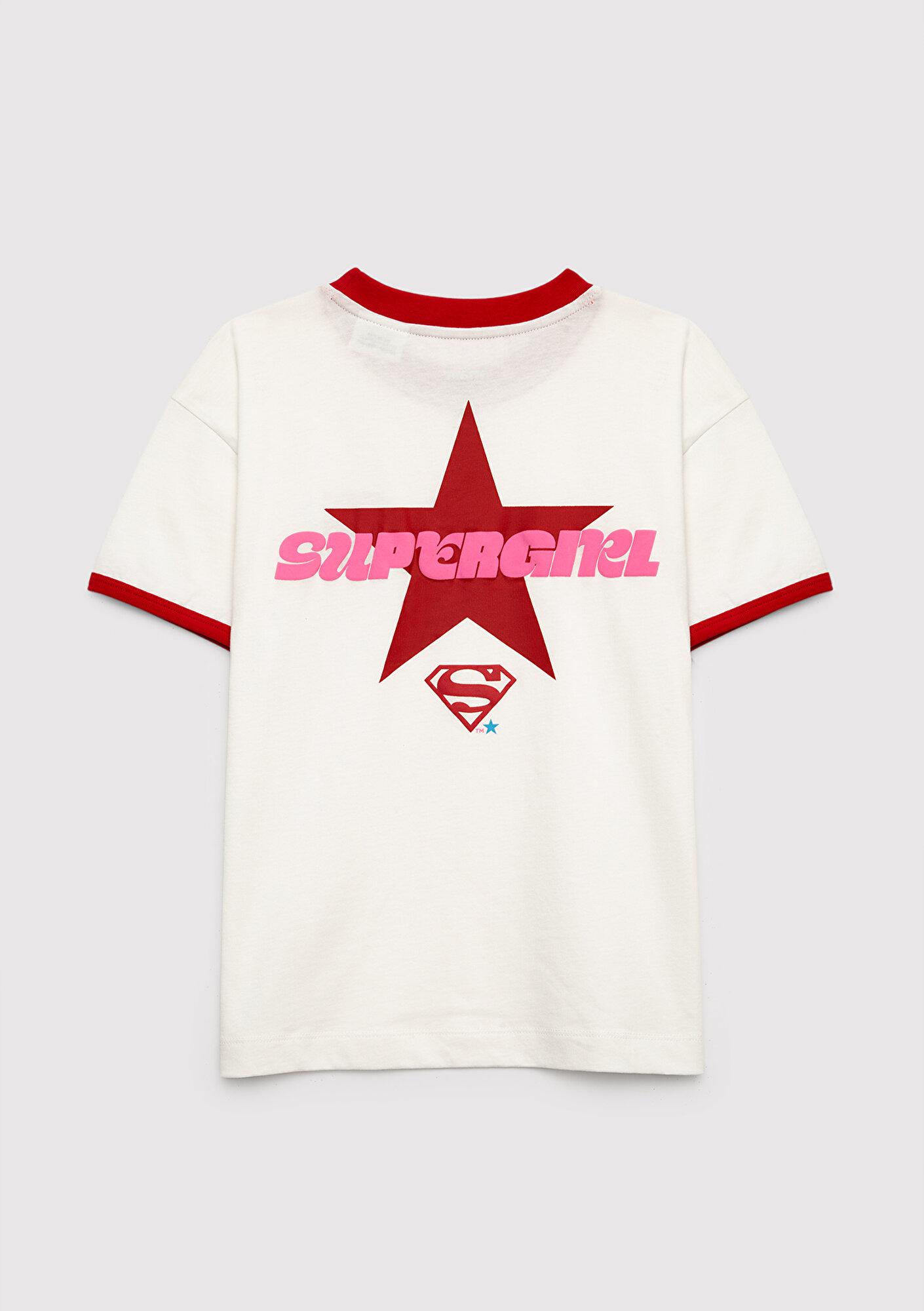Mavi Supergirl Baskılı Ekru Tişört Loose Fit / Bol Rahat Kesim 7610496-70057