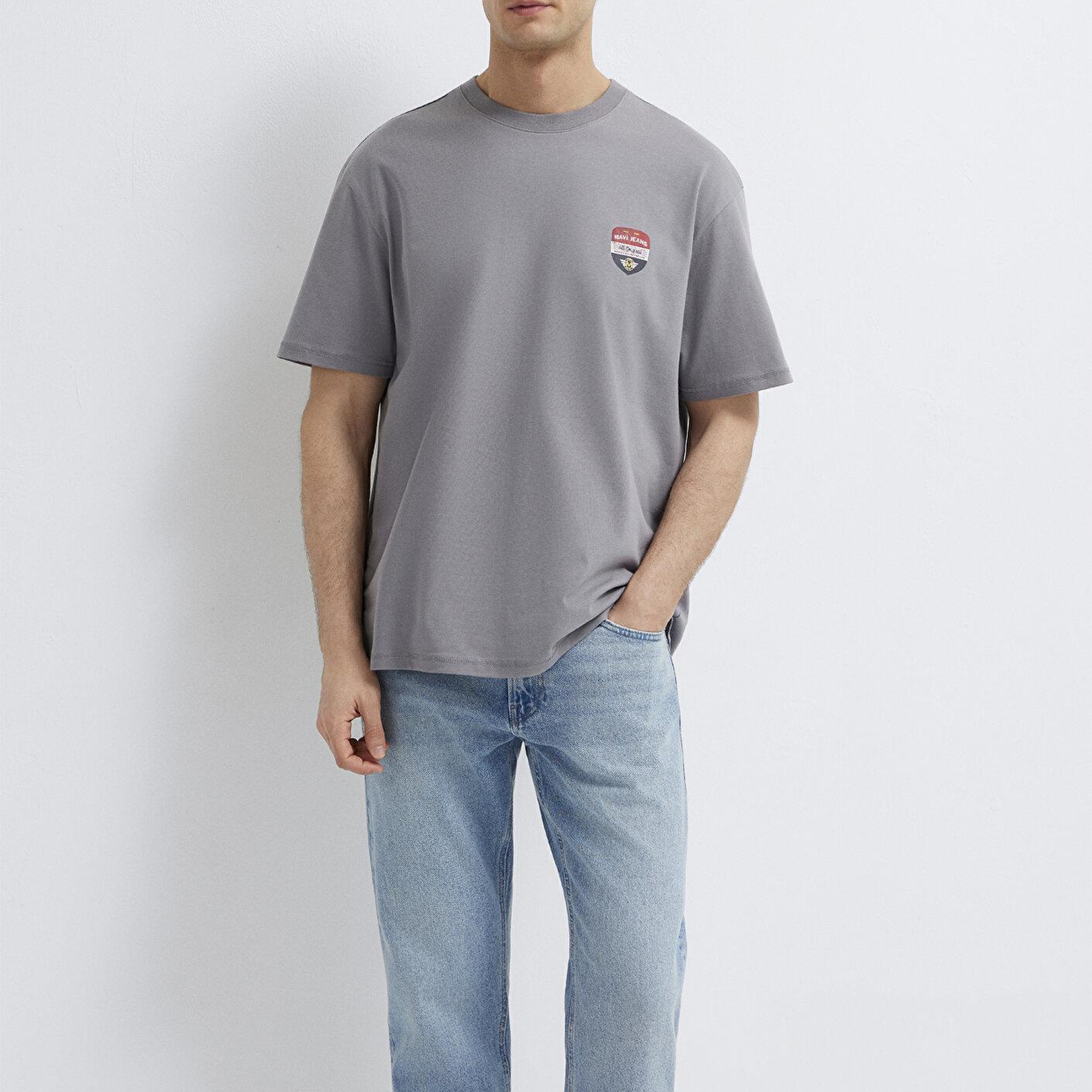 Mavi Mavi Jeans Baskılı Gri Tişört Loose Fit / Bol Rahat Kesim 0613599-85550
