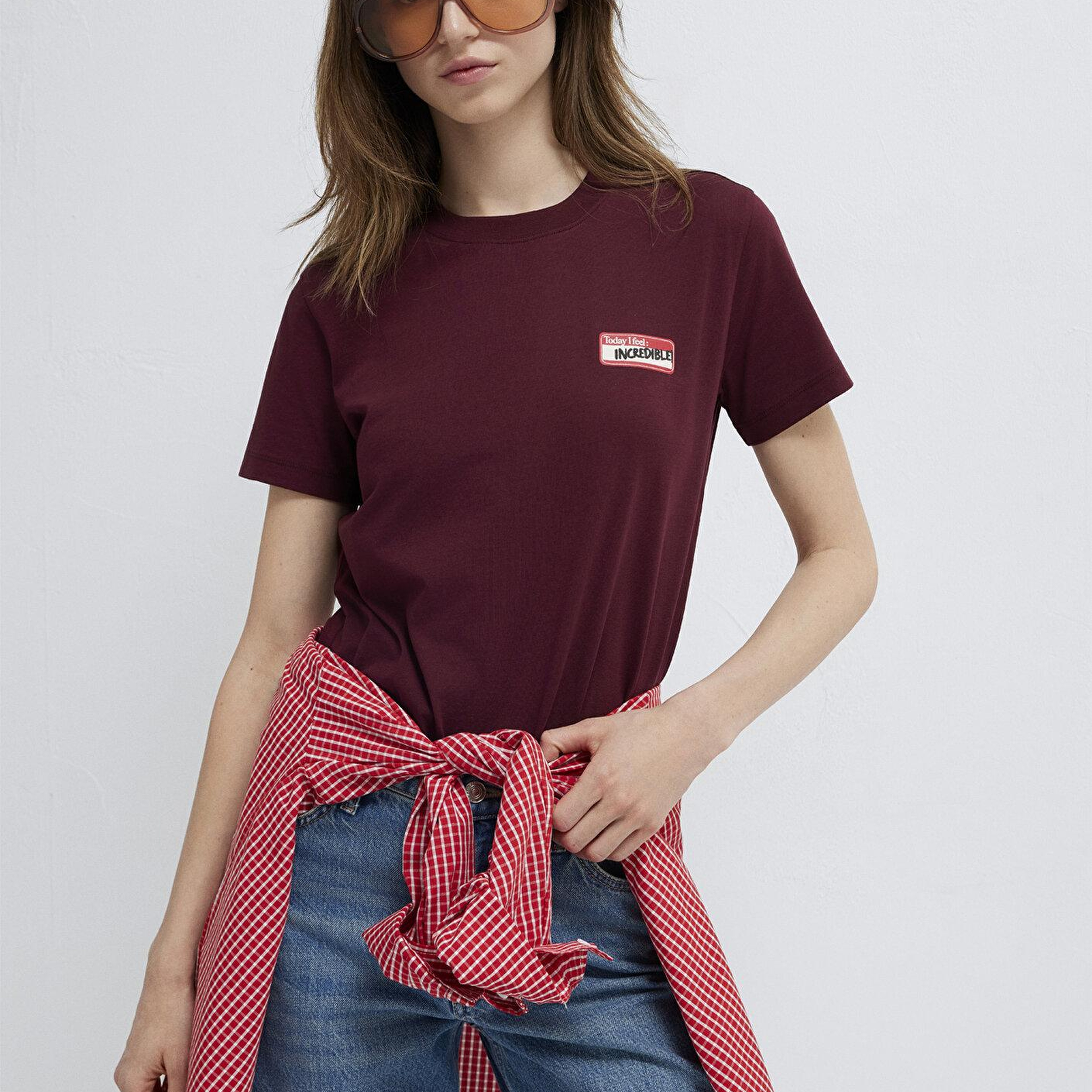 Mavi Bordo Tişört Semi Slim Fit / Yarı Dar Kesim 1614249-70422