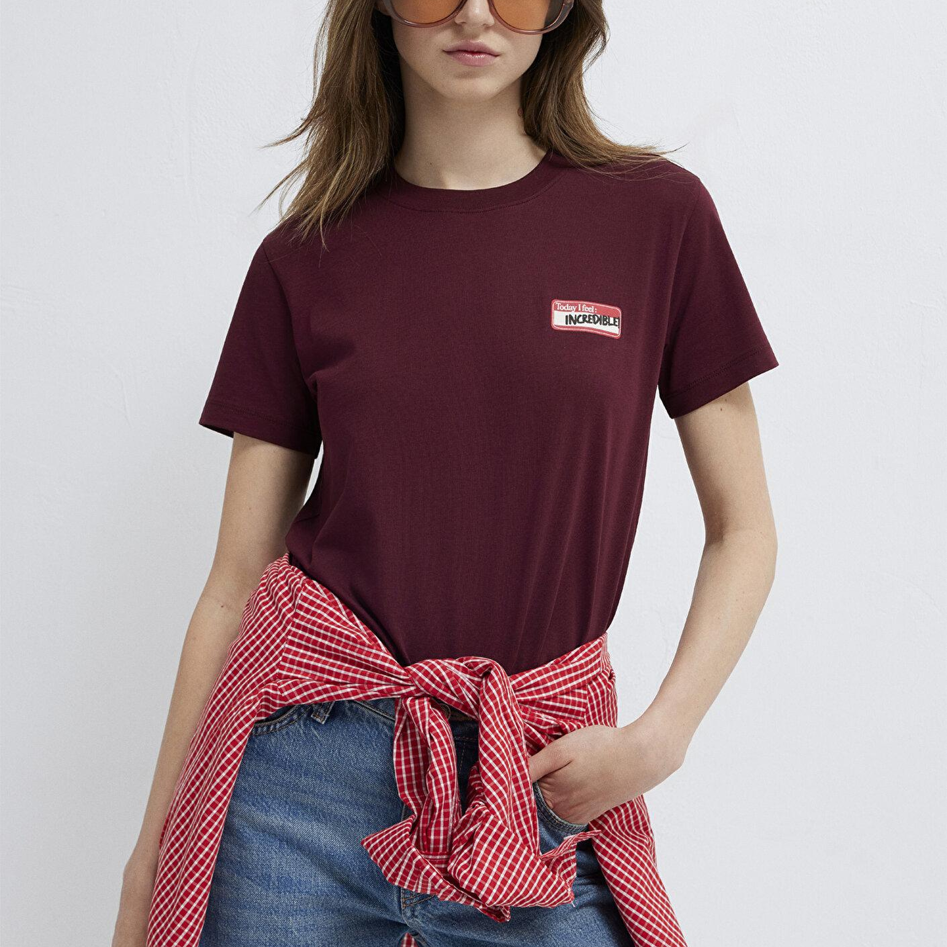 Mavi Bordo Tişört Semi Slim Fit / Yarı Dar Kesim 1614249-70422