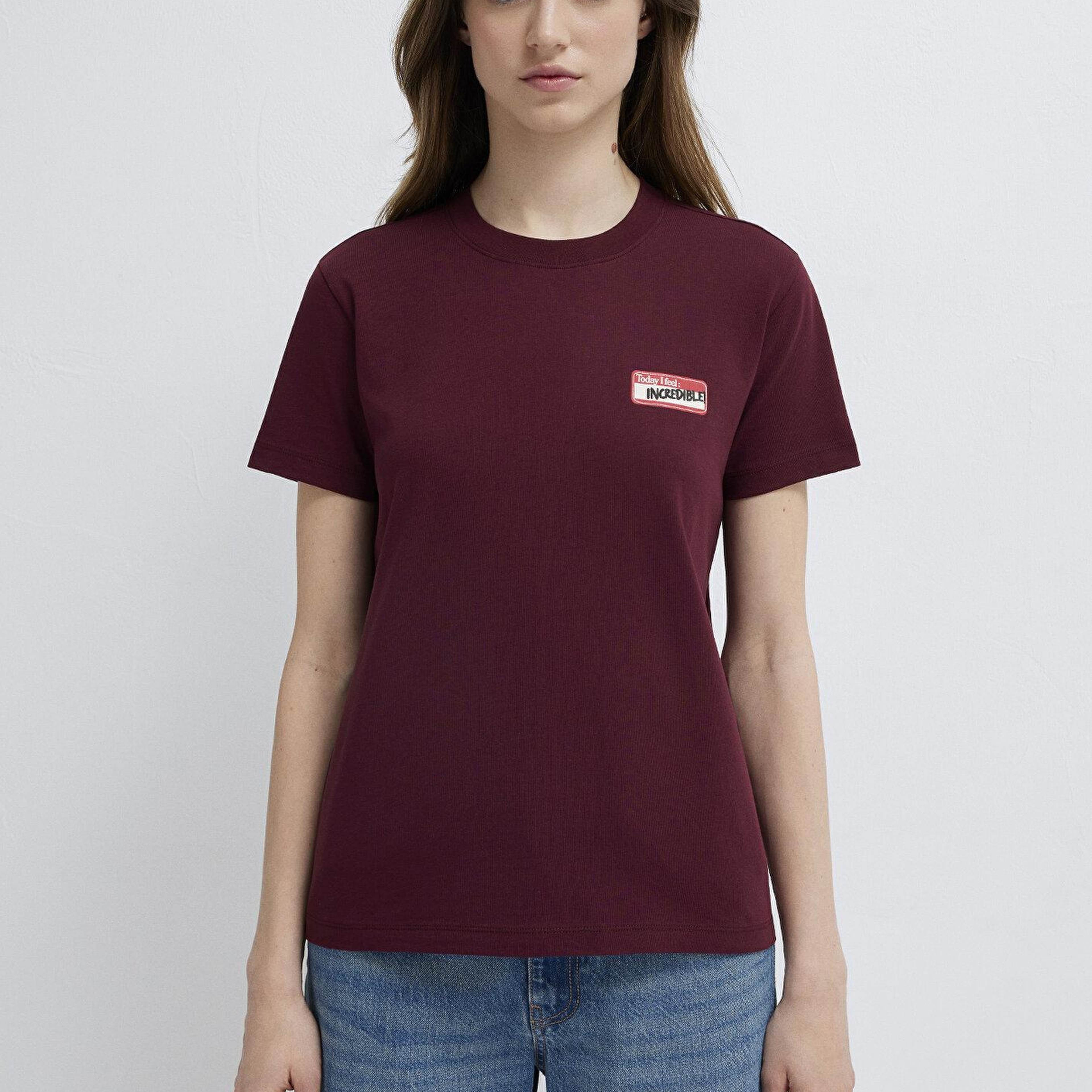 Mavi Bordo Tişört Semi Slim Fit / Yarı Dar Kesim 1614249-70422