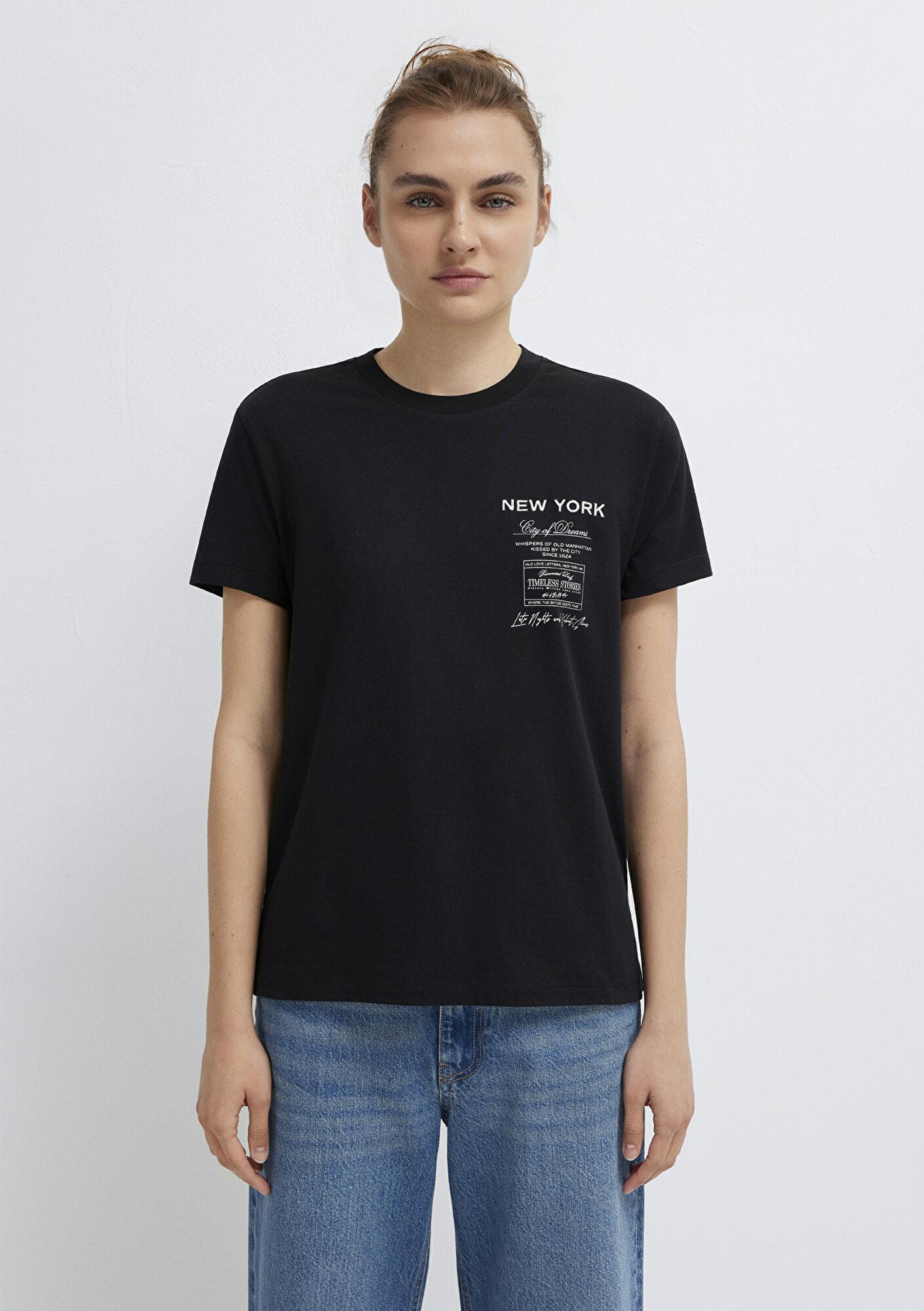 Mavi New York Nakışlı Siyah Tişört Semi Slim Fit / Yarı Dar Kesim 1614260-900