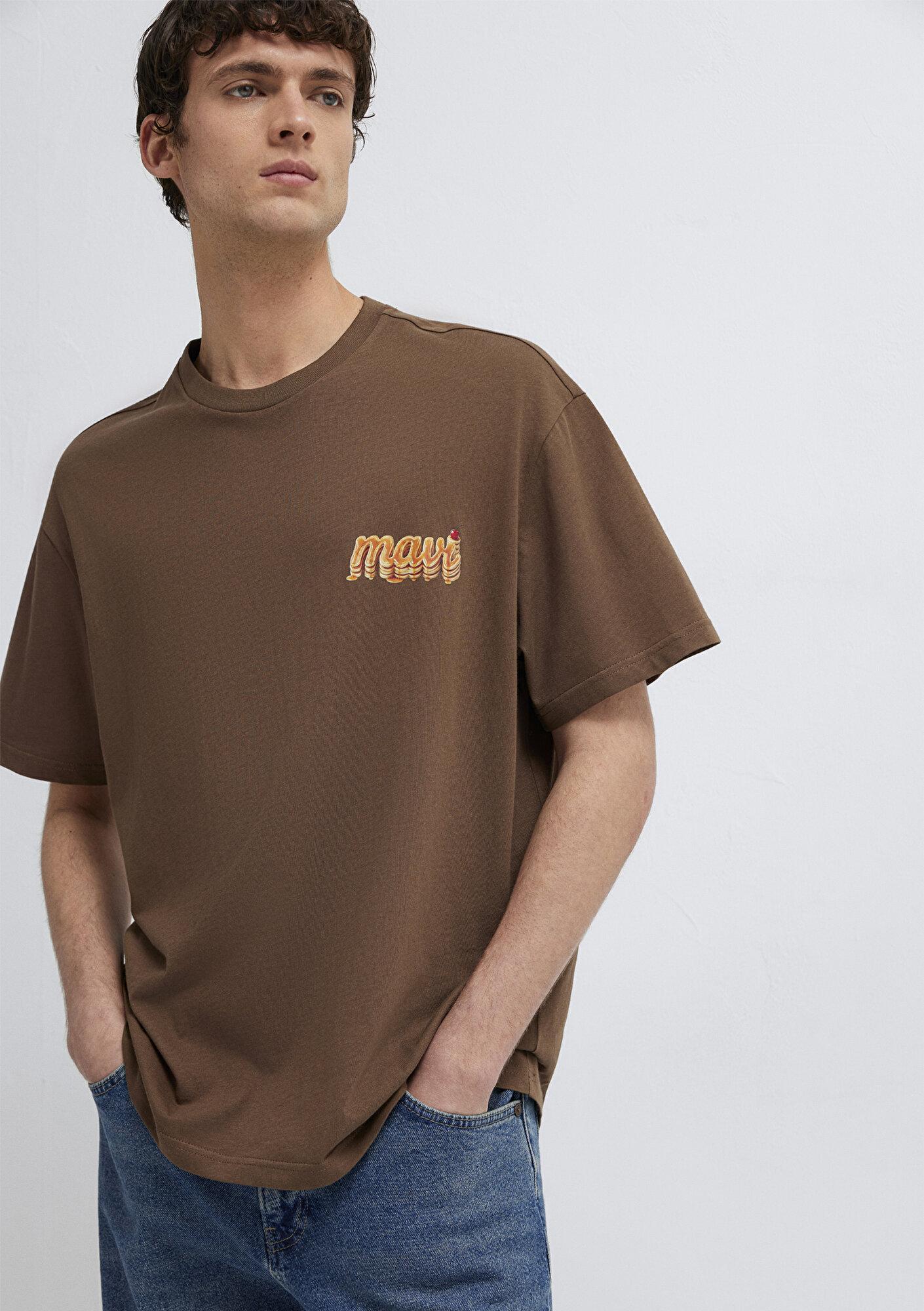 Mavi Mavi Baskılı Kahverengi Tişört Loose Fit / Bol Rahat Kesim 0613655-70239