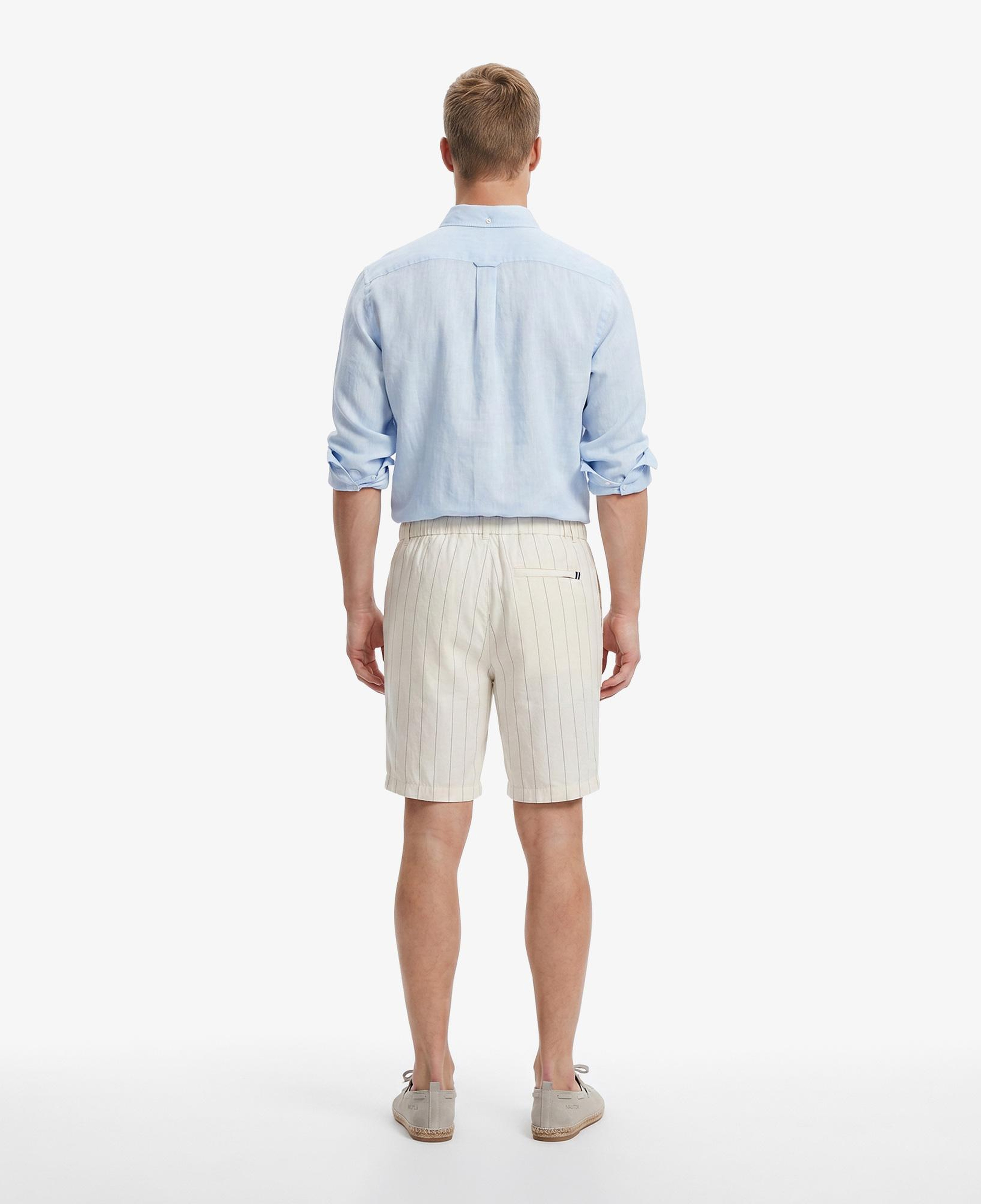 Nautica Erkek Krem Regular Fit Çizgili Keten Şort