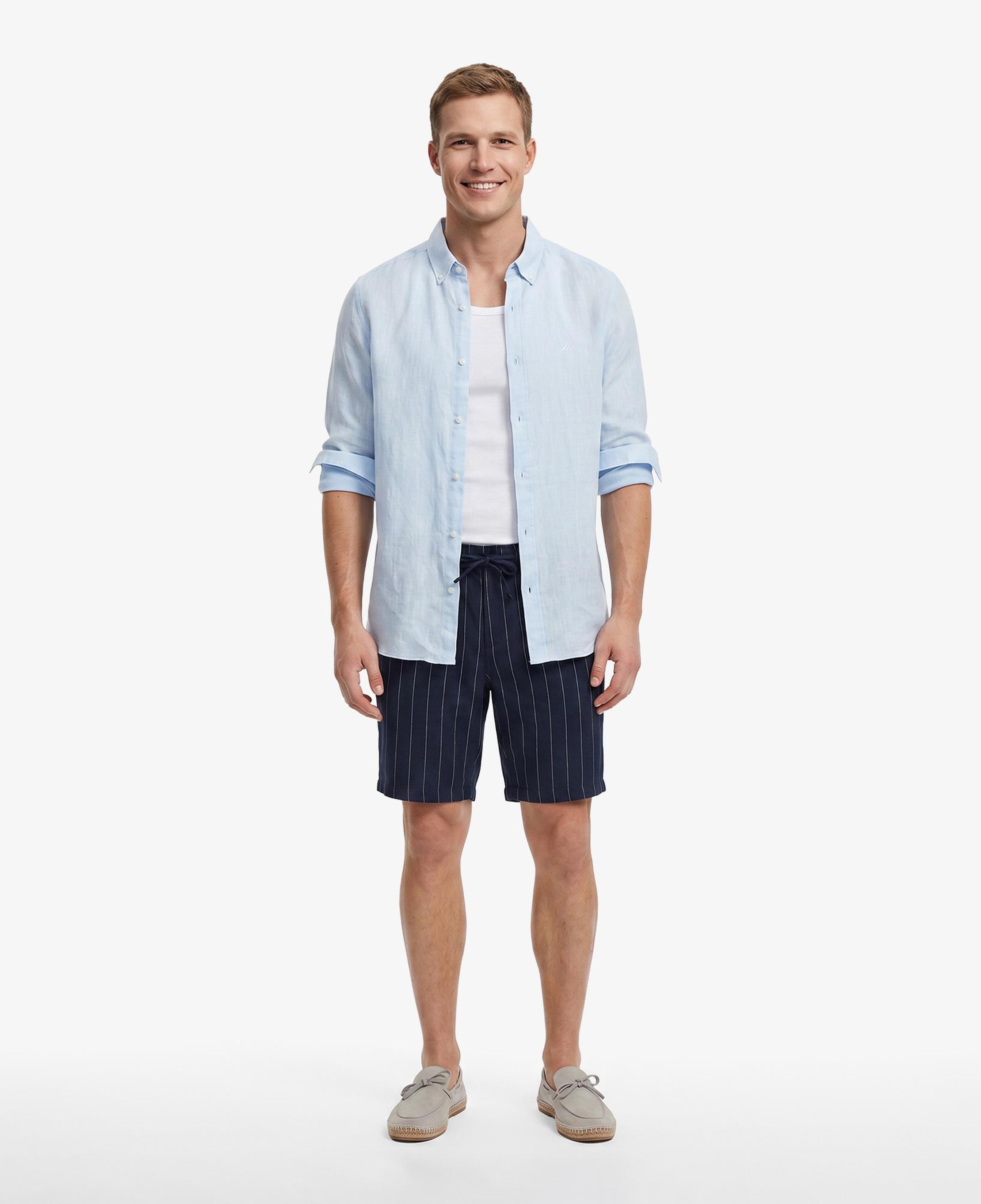Nautica Erkek Lacivert Regular Fit Çizgili Keten Şort