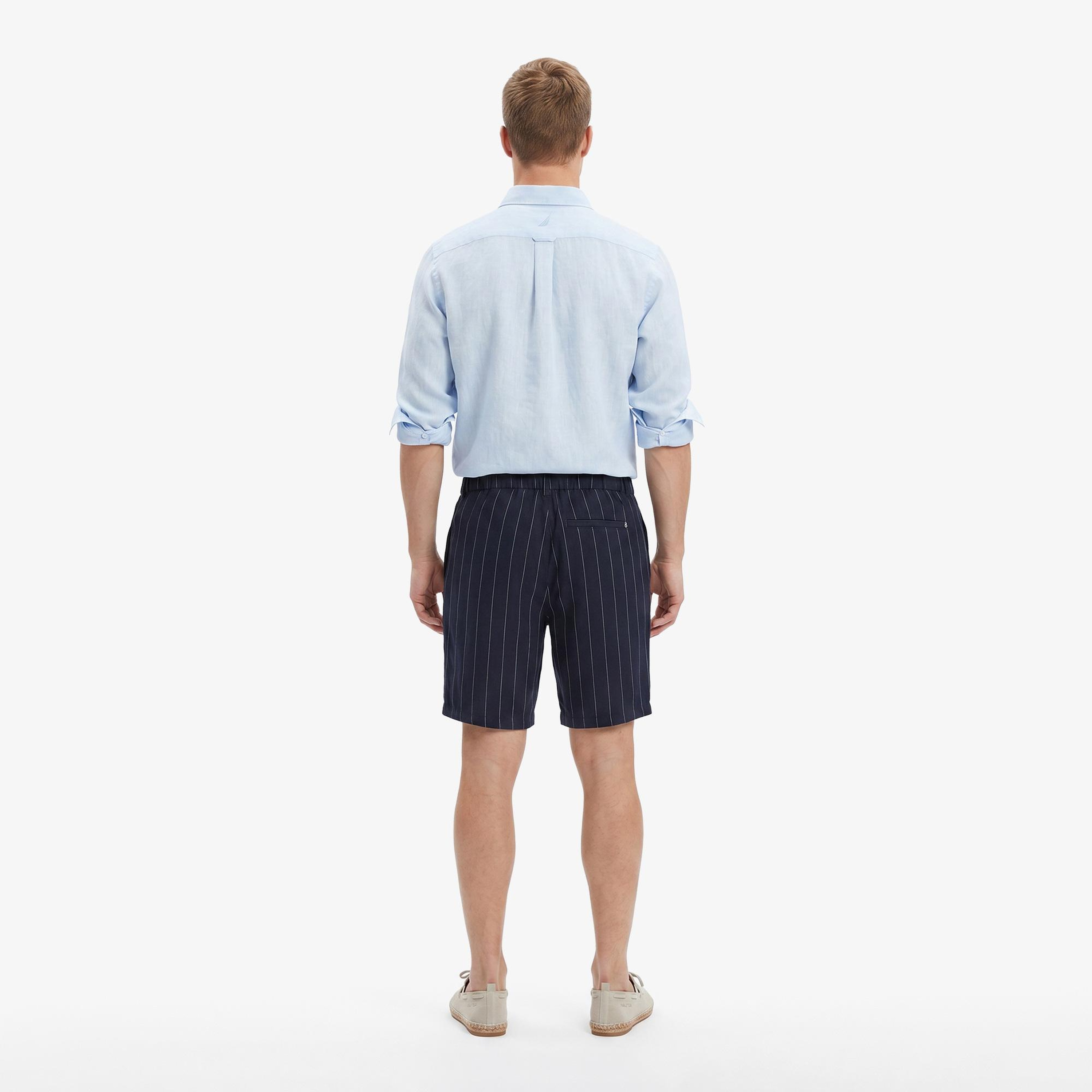 Nautica Erkek Lacivert Regular Fit Çizgili Keten Şort