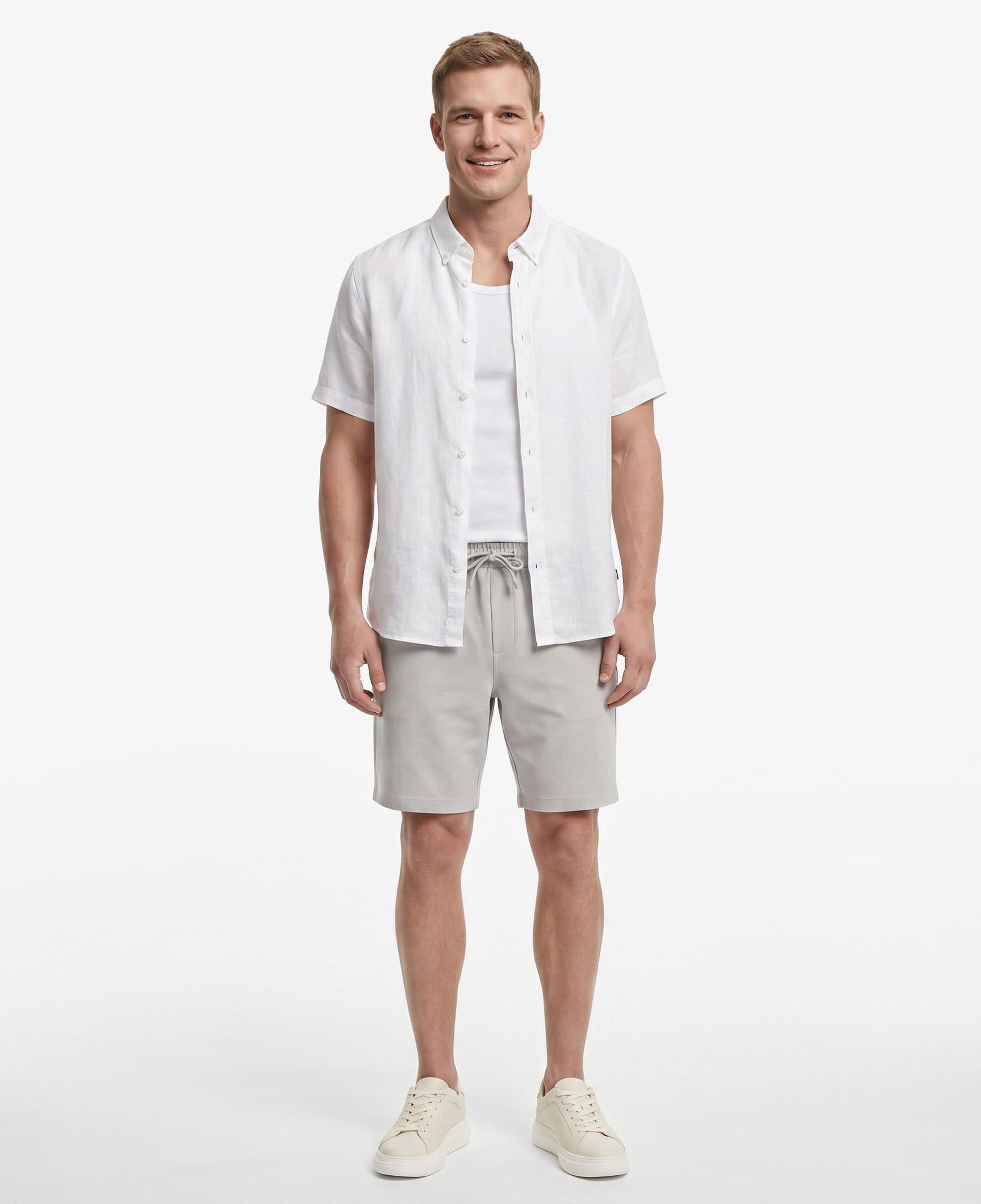 Nautica Erkek Beyaz Regular Fit Kısa Kollu Keten Gömlek